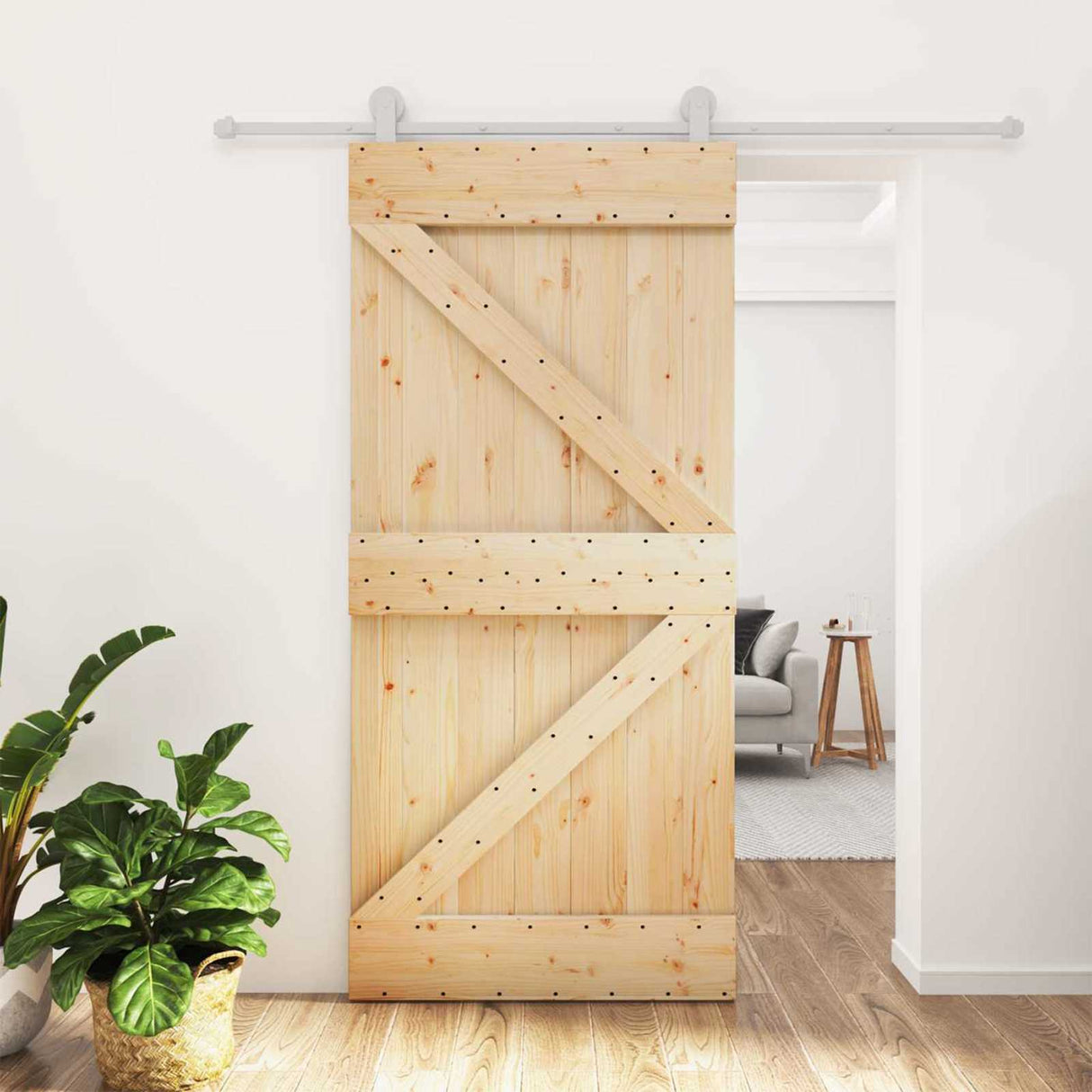 Sliding Door Natural and White 95 x 210 cm Solid Pine Wood