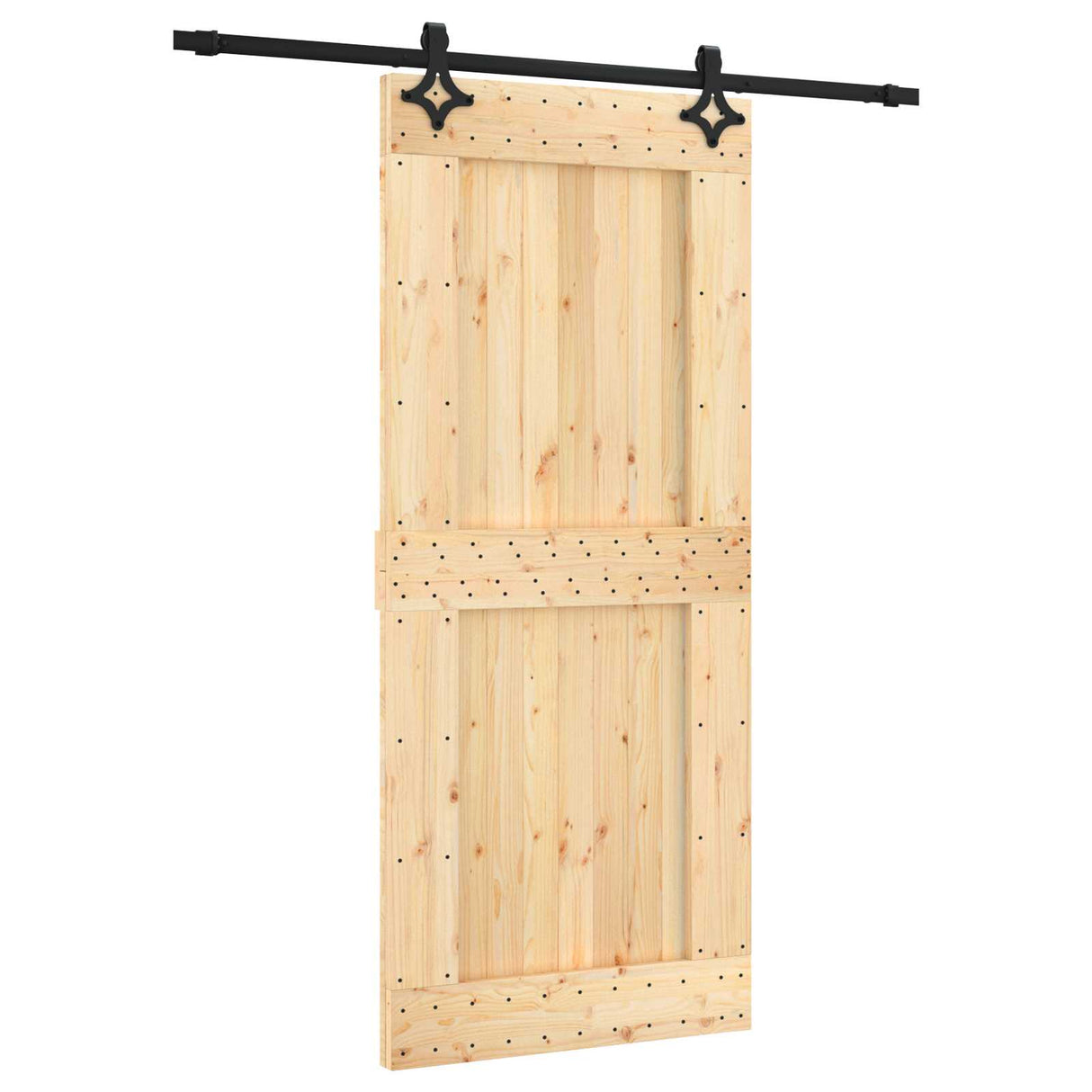 Sliding Door Natural and Black 90 x 210 cm Solid Pine Wood
