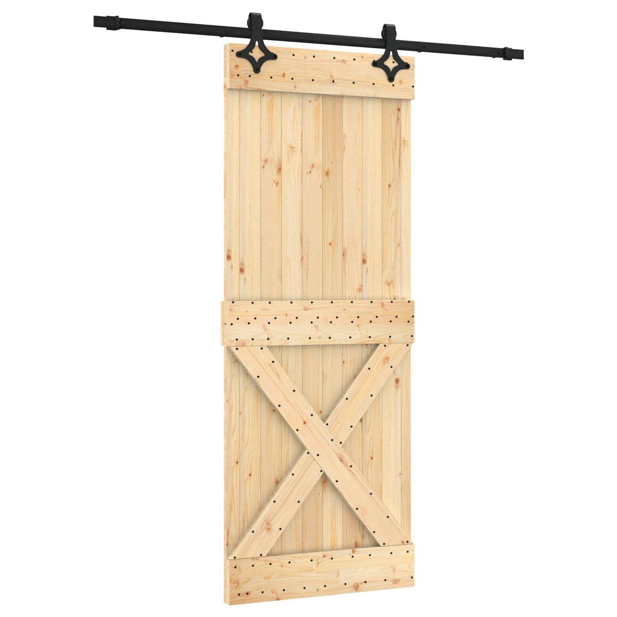 Sliding Door Natural and Black 80 x 210 cm Solid Pine Wood