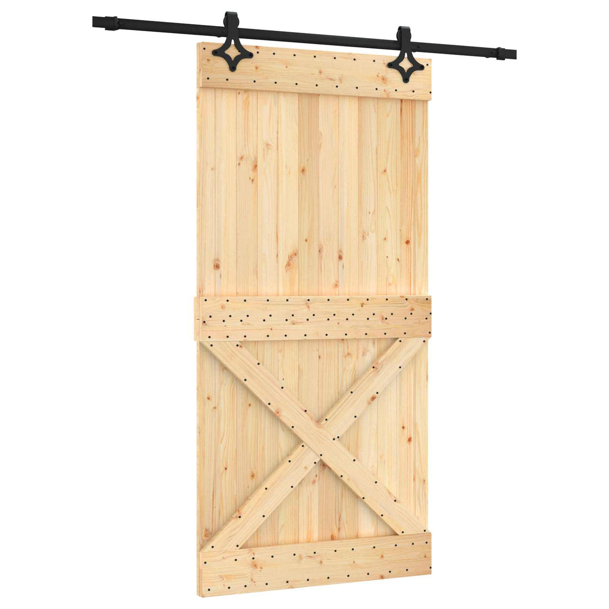 Sliding Door Natural and Black 100 x 210 cm Solid Pine Wood