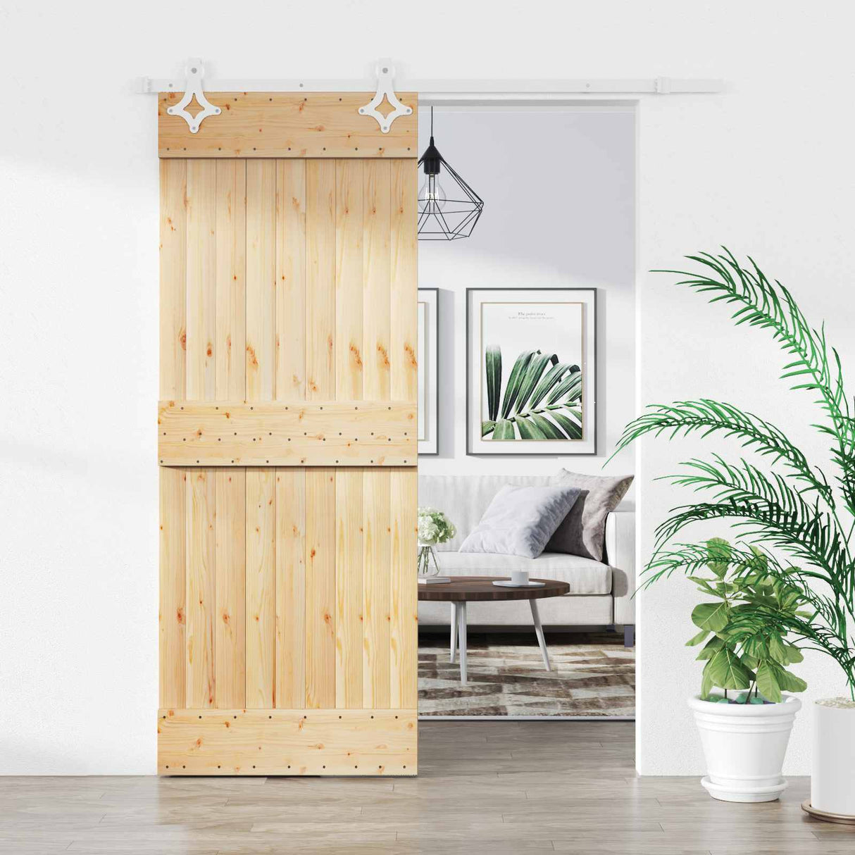 Sliding Door Natural and White 80 x 210 cm Solid Pine Wood