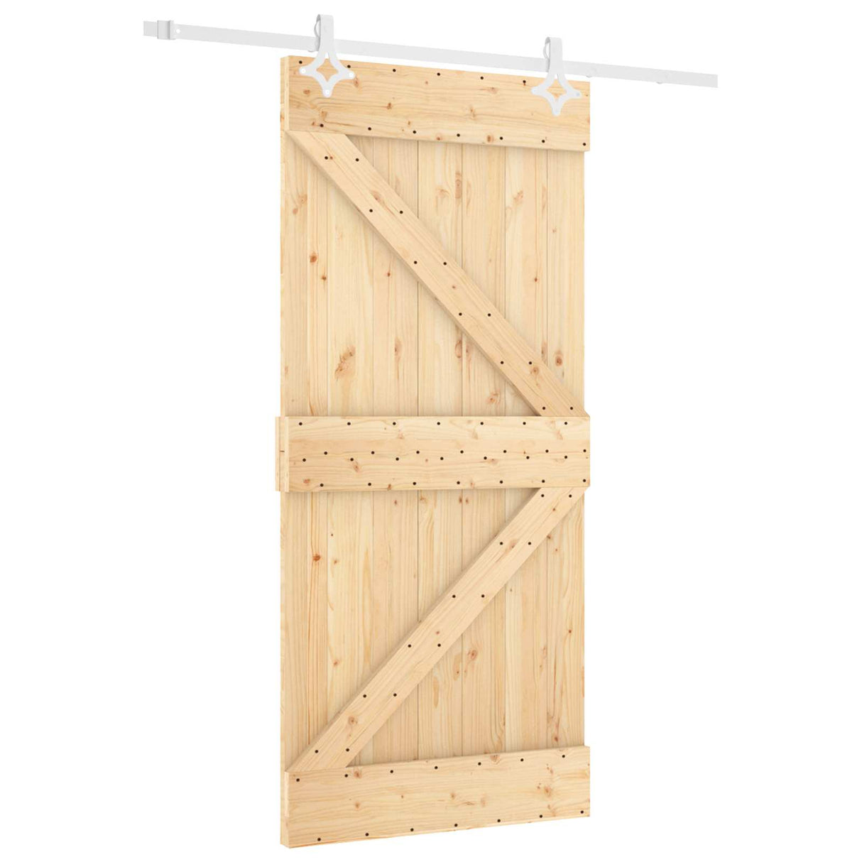 Sliding Door Natural and White 90 x 210 cm Solid Pine Wood