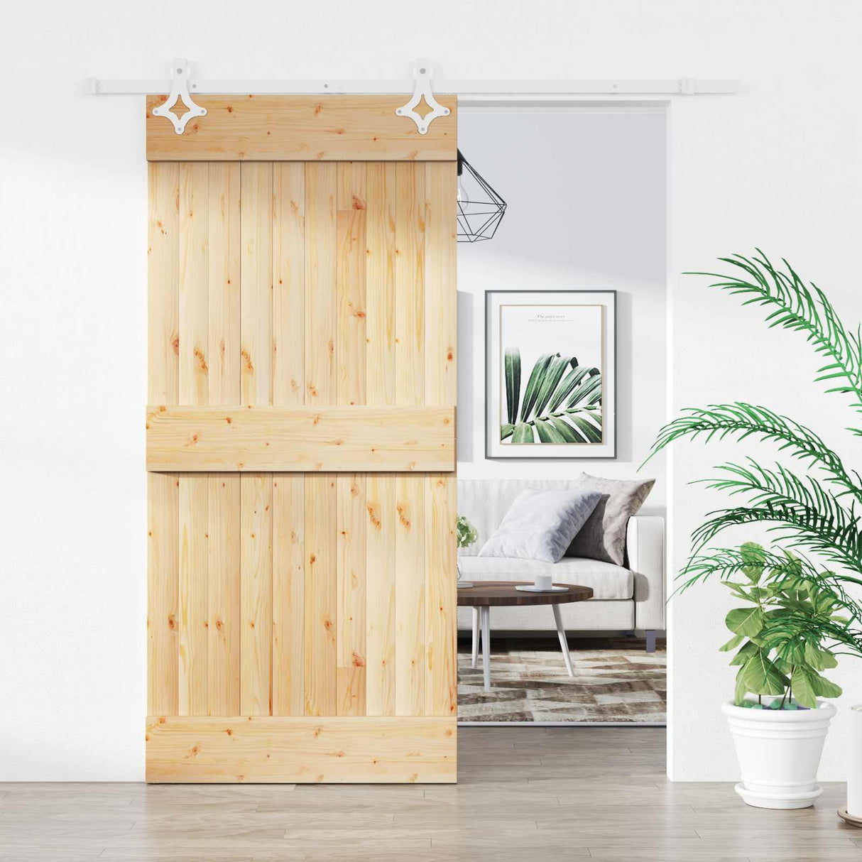 Sliding Door Natural and White 90 x 210 cm Solid Pine Wood