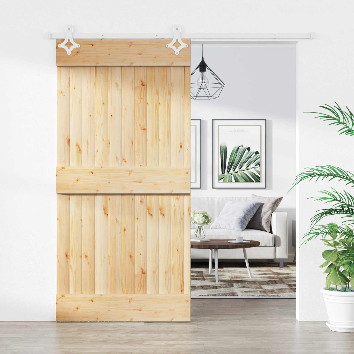 Sliding Door Natural and White 100 x 210 cm Solid Pine Wood