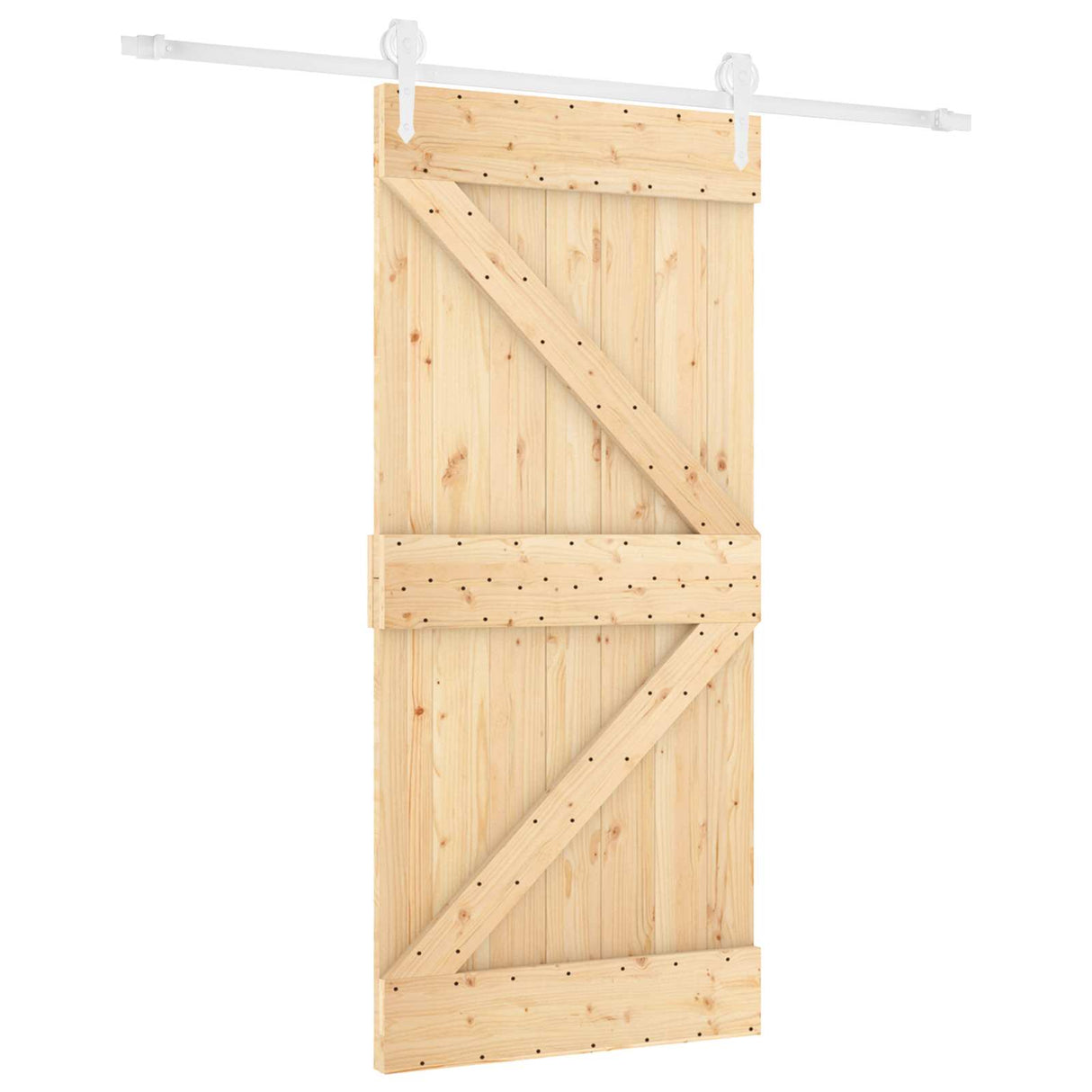 Sliding Door Natural and White 90 x 210 cm Solid Pine Wood