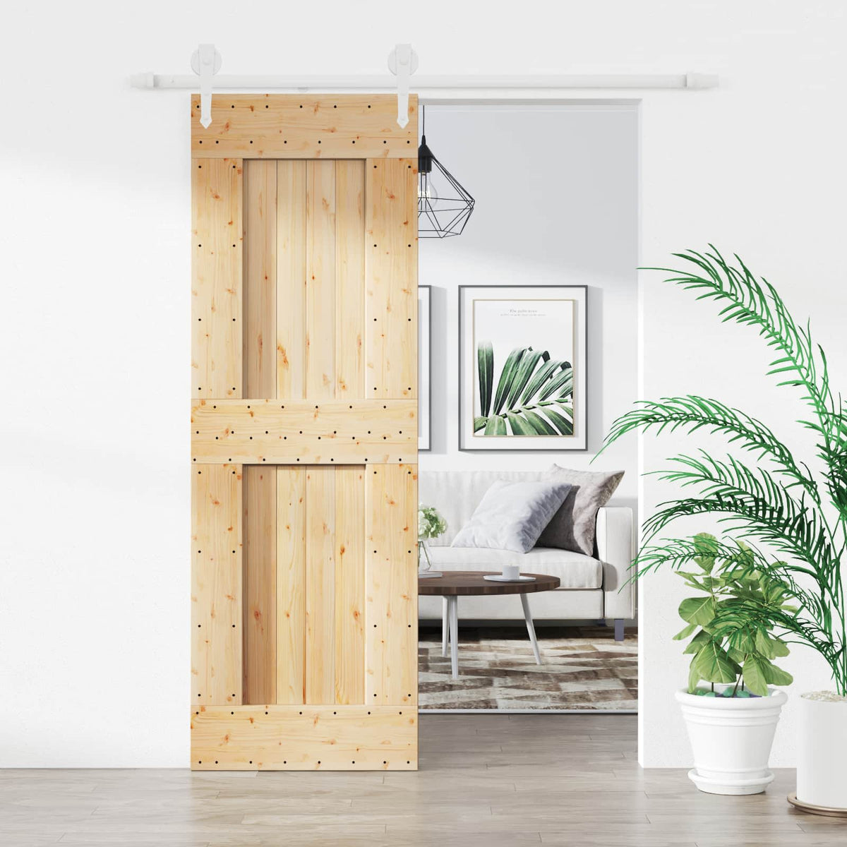 Sliding Door Natural and White 70 x 210 cm Solid Pine Wood