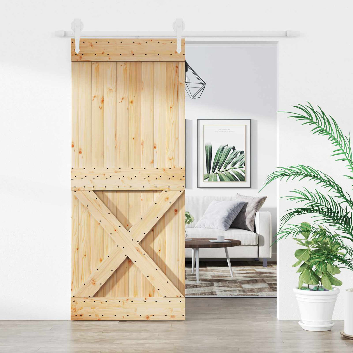 Sliding Door Natural and White 85 x 210 cm Solid Pine Wood