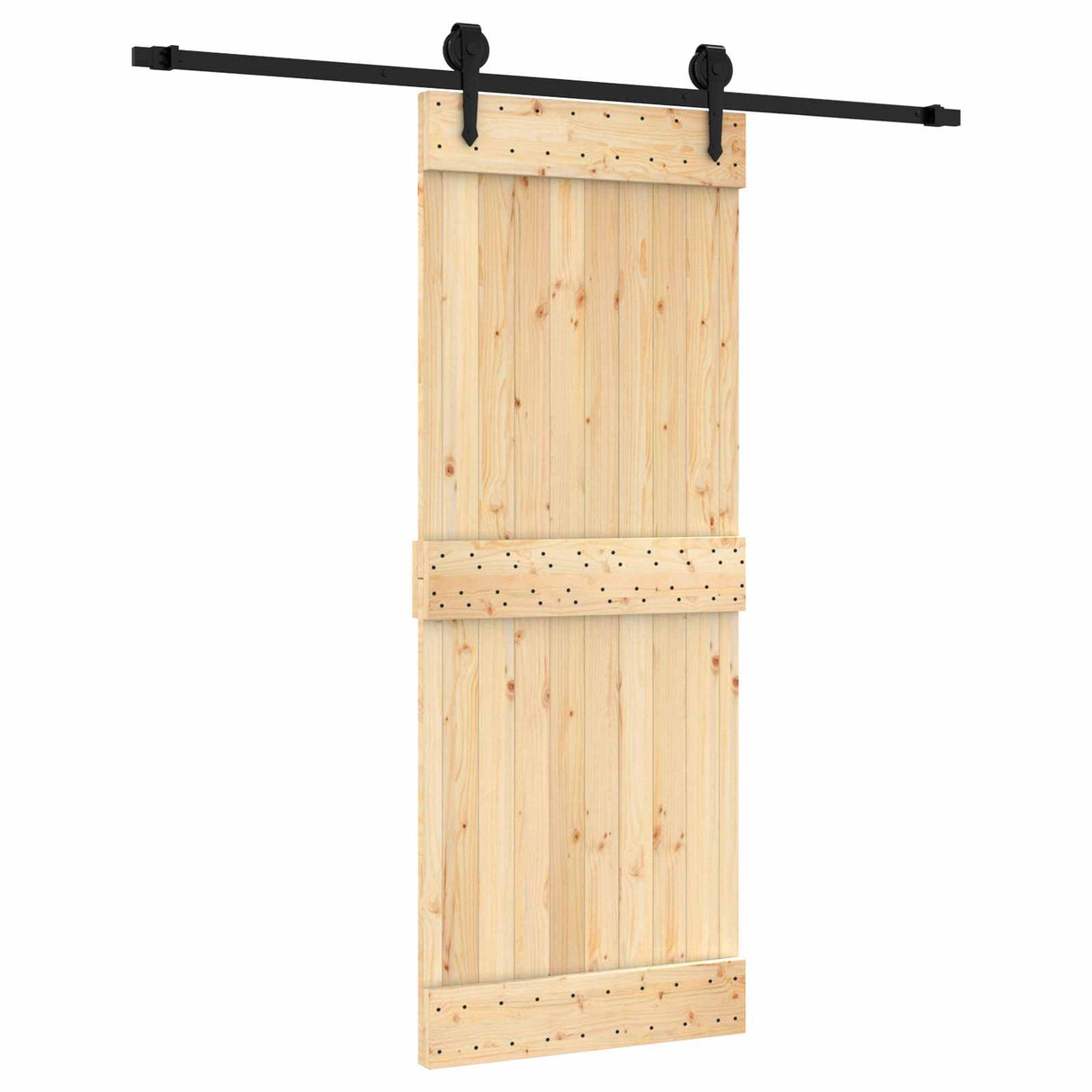 Sliding Door Natural and Black 80 x 210 cm Solid Pine Wood