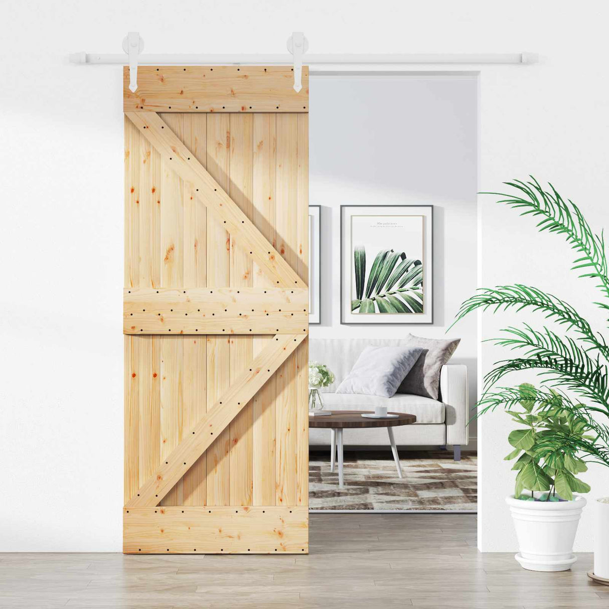 Sliding Door Natural and White 85 x 210 cm Solid Pine Wood