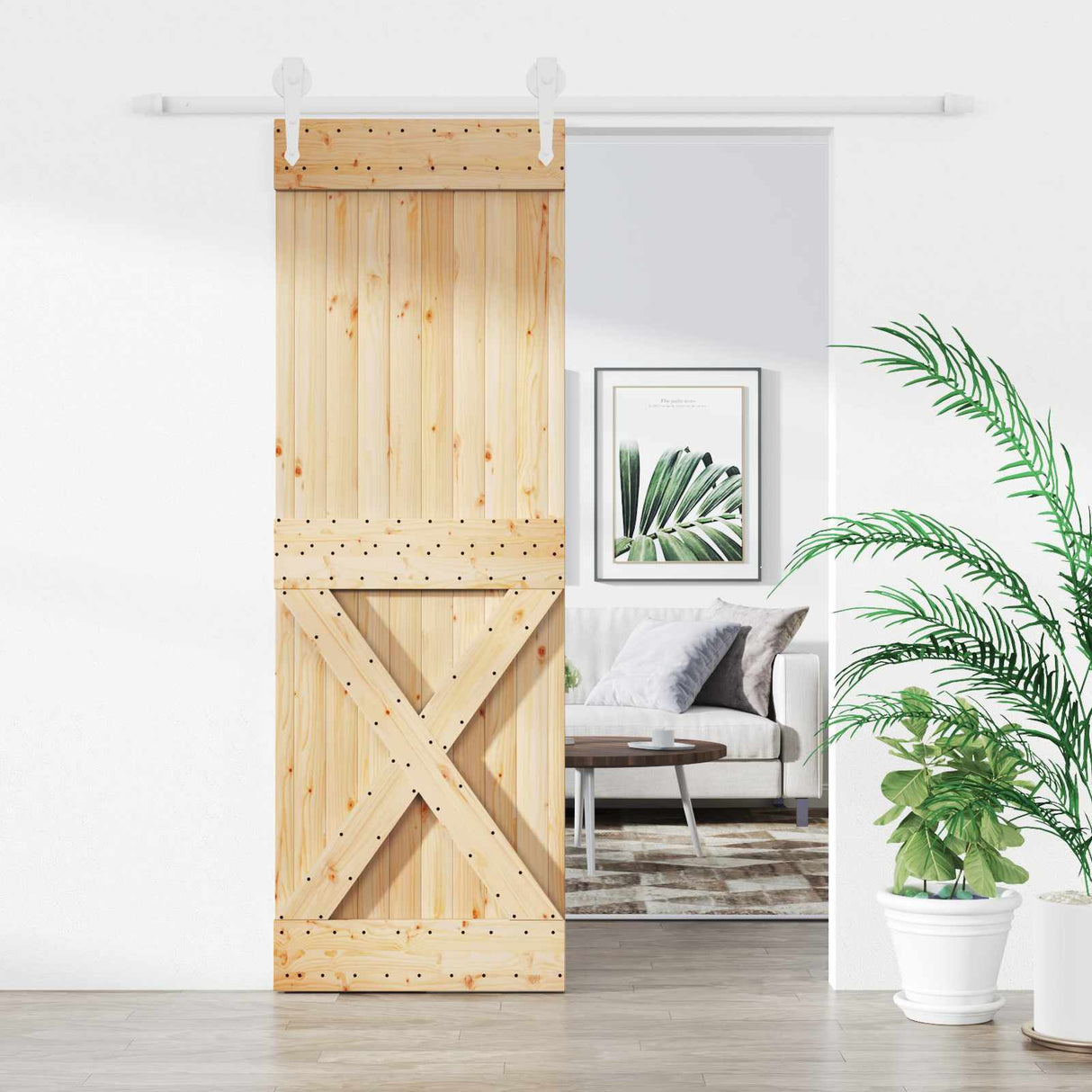 Sliding Door Natural and White 70 x 210 cm Solid Pine Wood