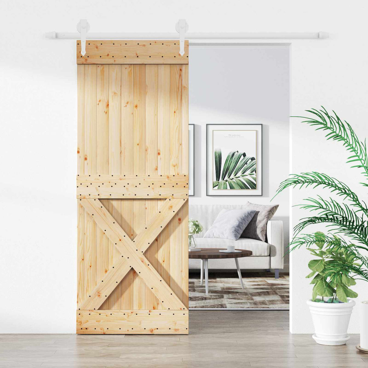 Sliding Door Natural and White 80 x 210 cm Solid Pine Wood