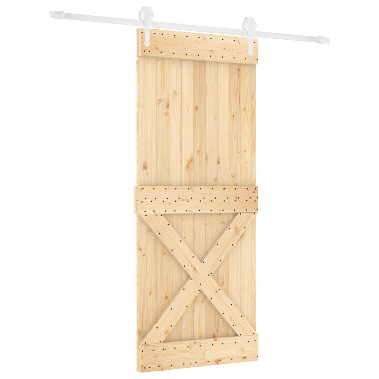 Sliding Door Natural and White 85 x 210 cm Solid Pine Wood
