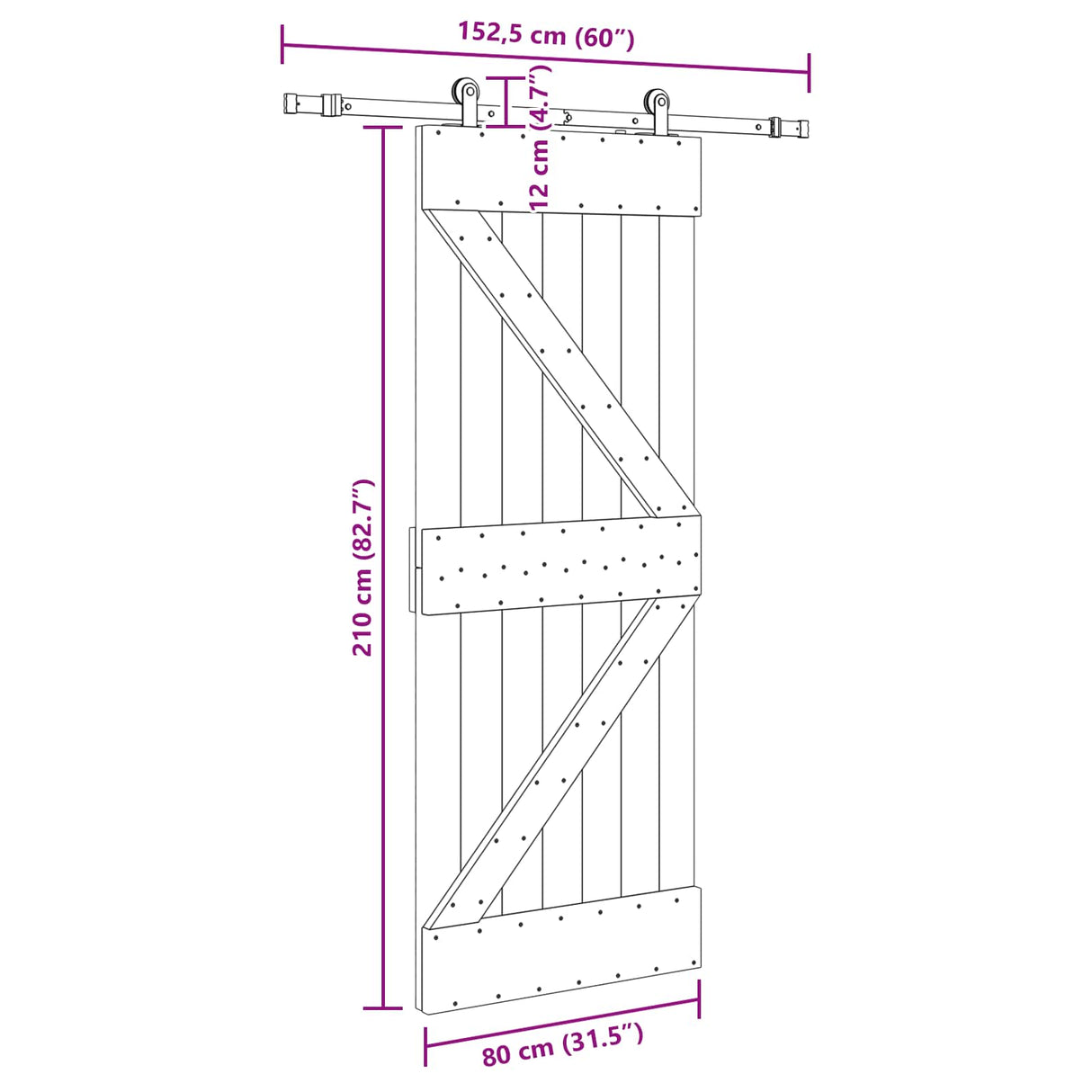 Sliding Door NARVIK 80 x 210 cm (152.5 cm) Natural and Black