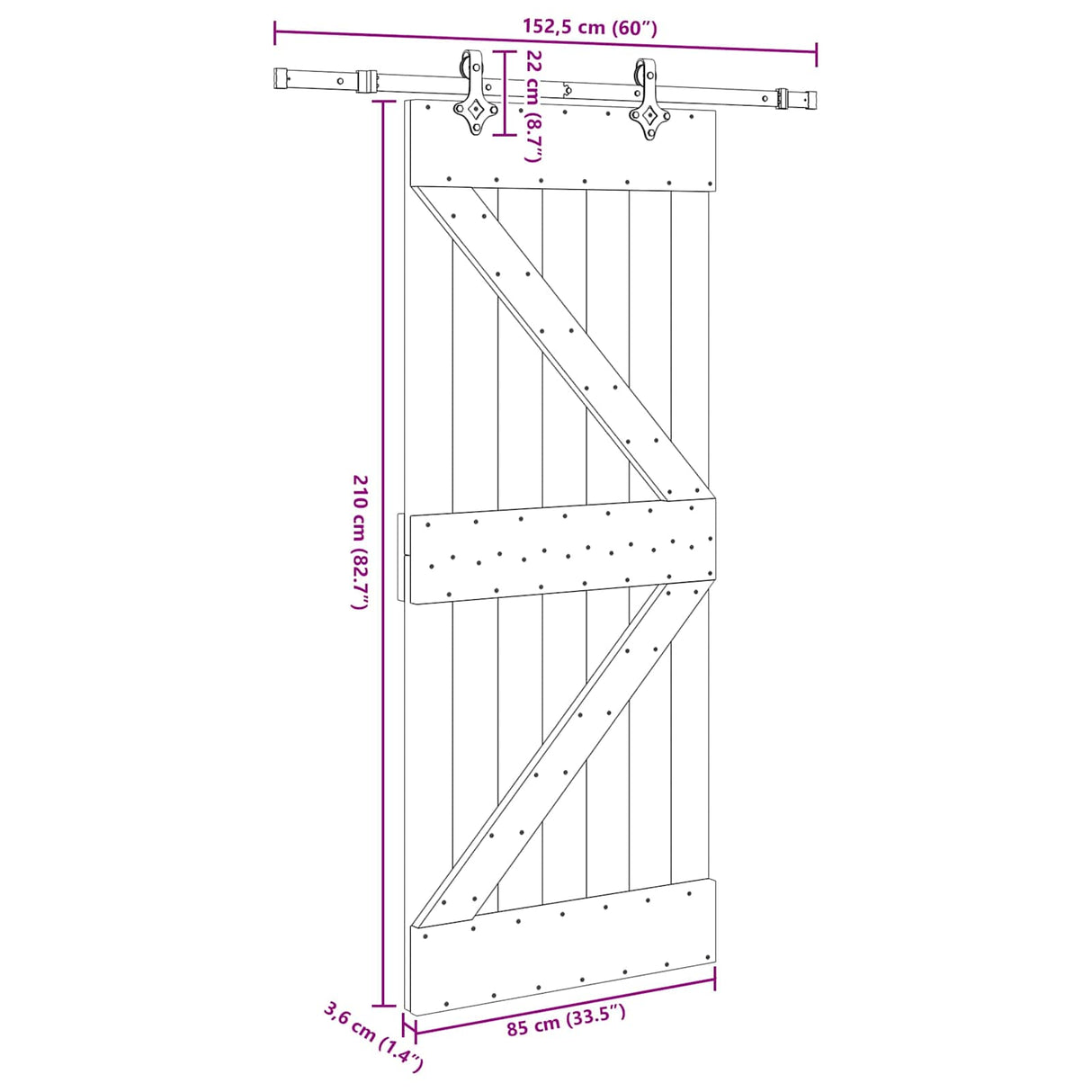 Sliding Door NARVIK Natural and Black 85 x 210 cm (152.5 cm)