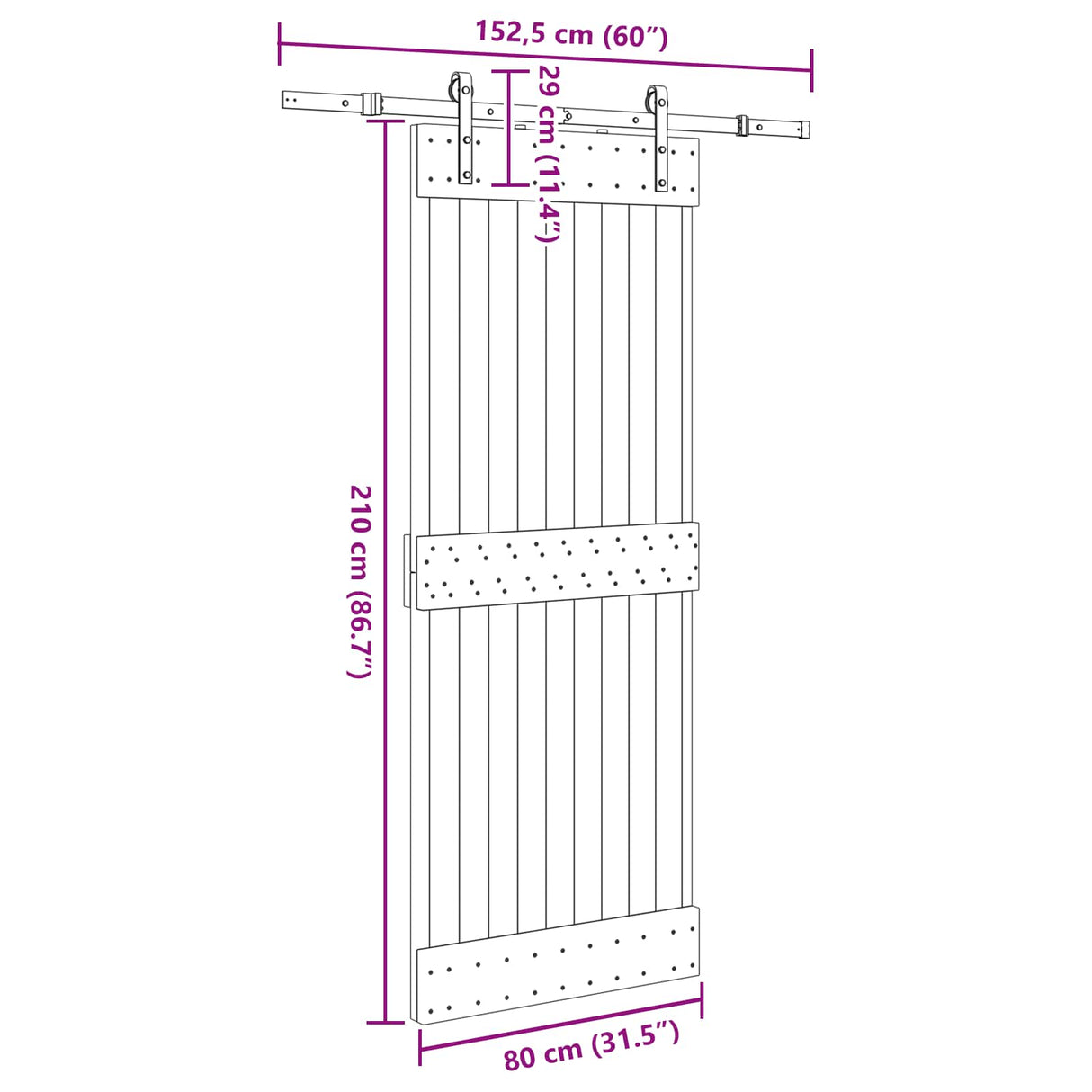 Sliding Door NARVIK Natural and Black 80 x 210 cm (152.5 cm)