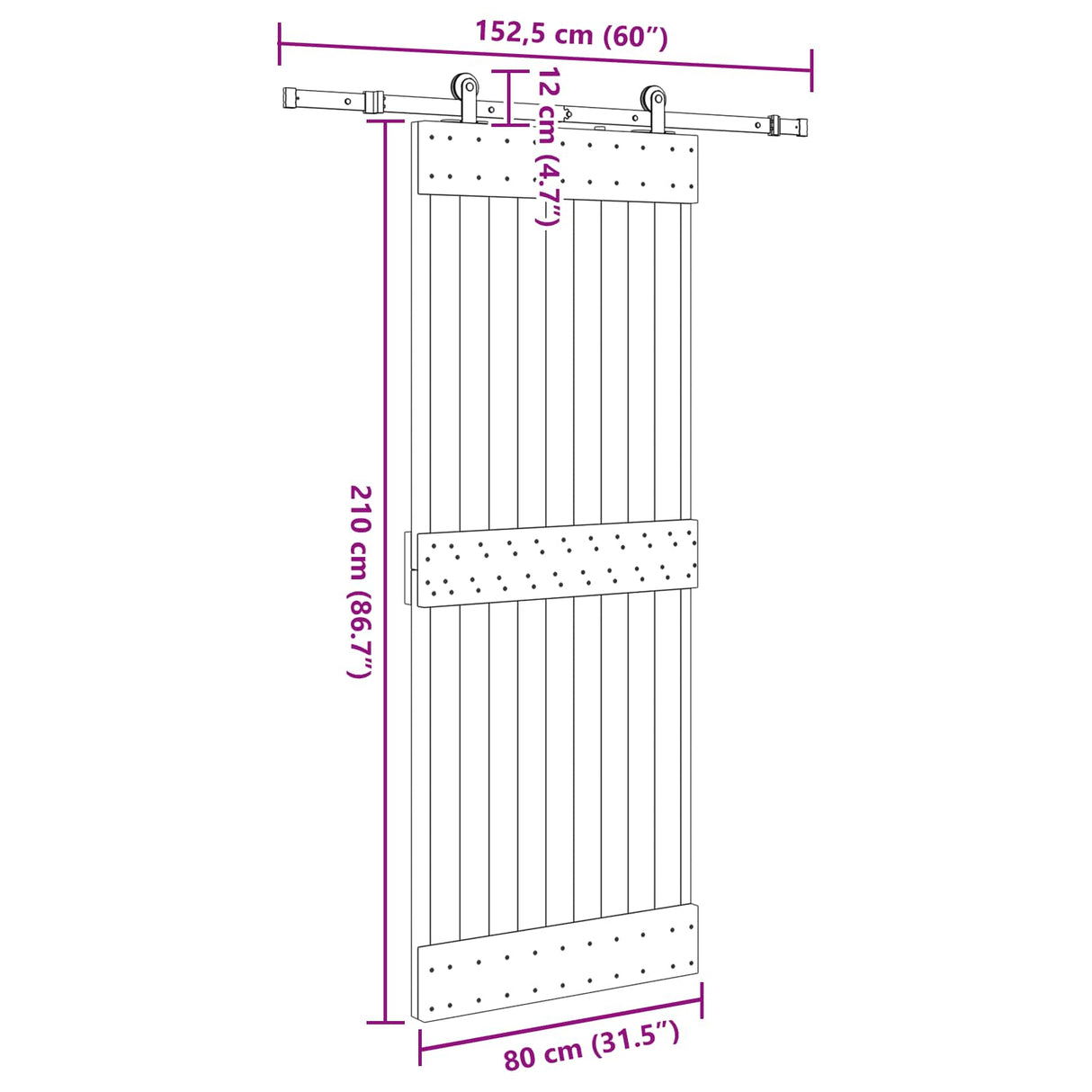 Sliding Door NARVIK Natural and Black 80 x 210 cm (152.5 cm)