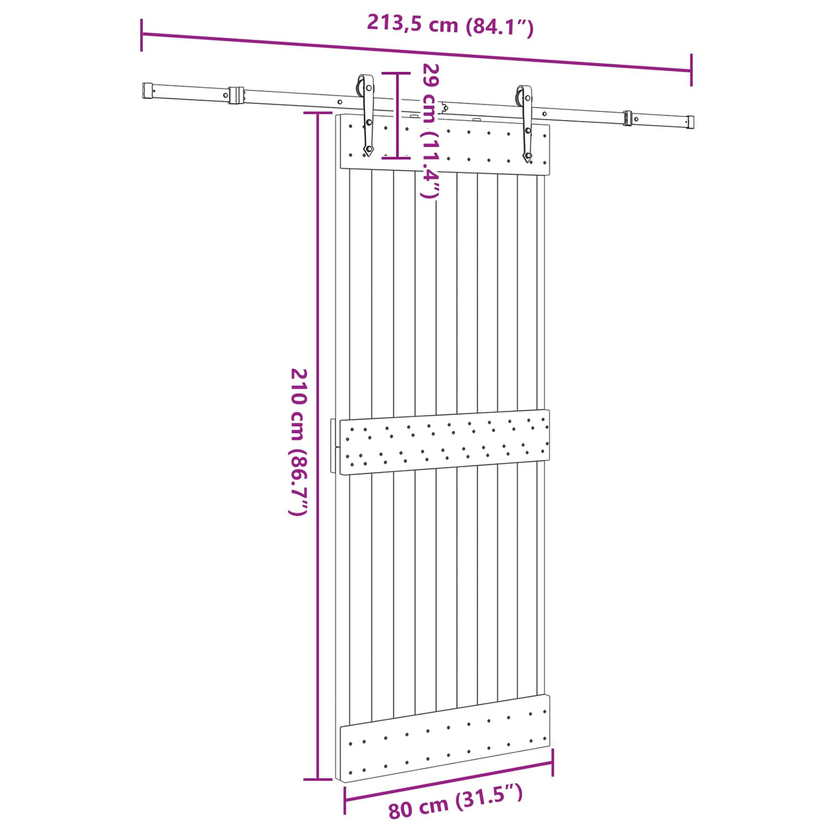 Sliding Door NARVIK Natural and Black 80 x 210 cm (213.5 cm)