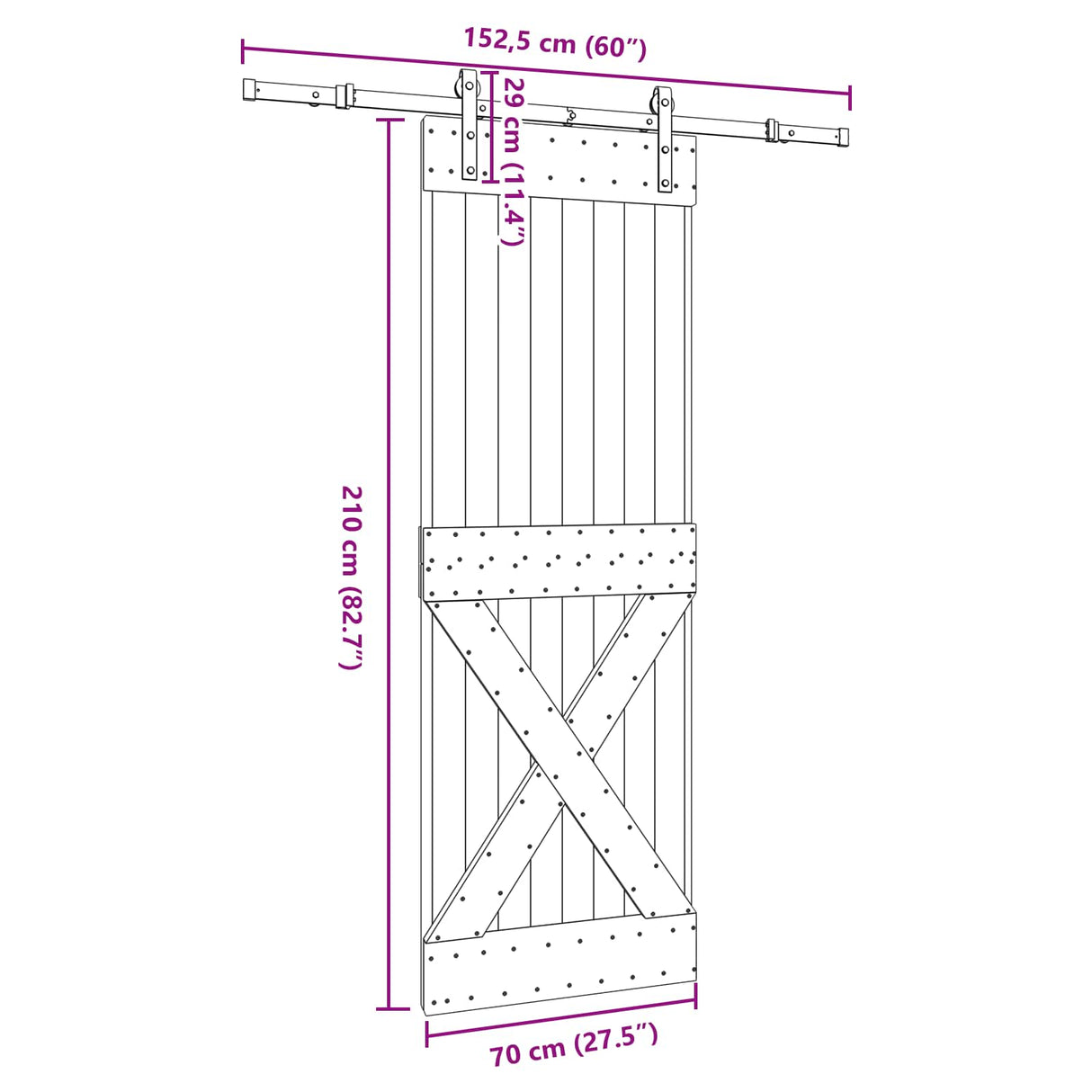 Sliding Door NARVIK Natural and Black 70 x 210 cm (152.5 cm)
