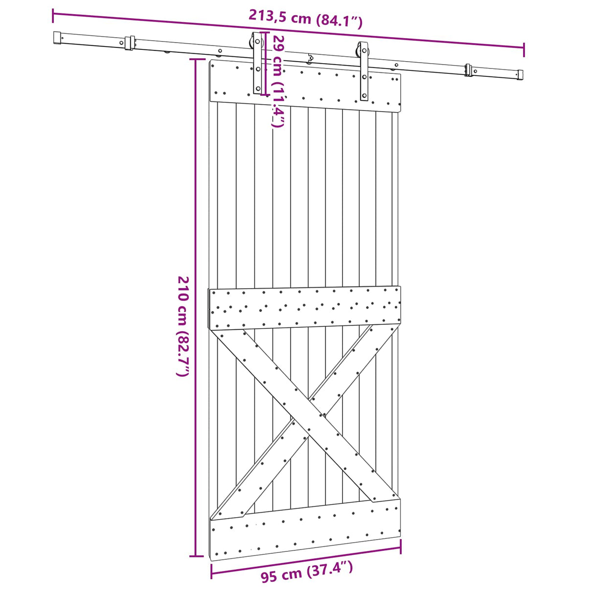 Sliding Door NARVIK Natural and Black 95 x 210 cm (213.5 cm)
