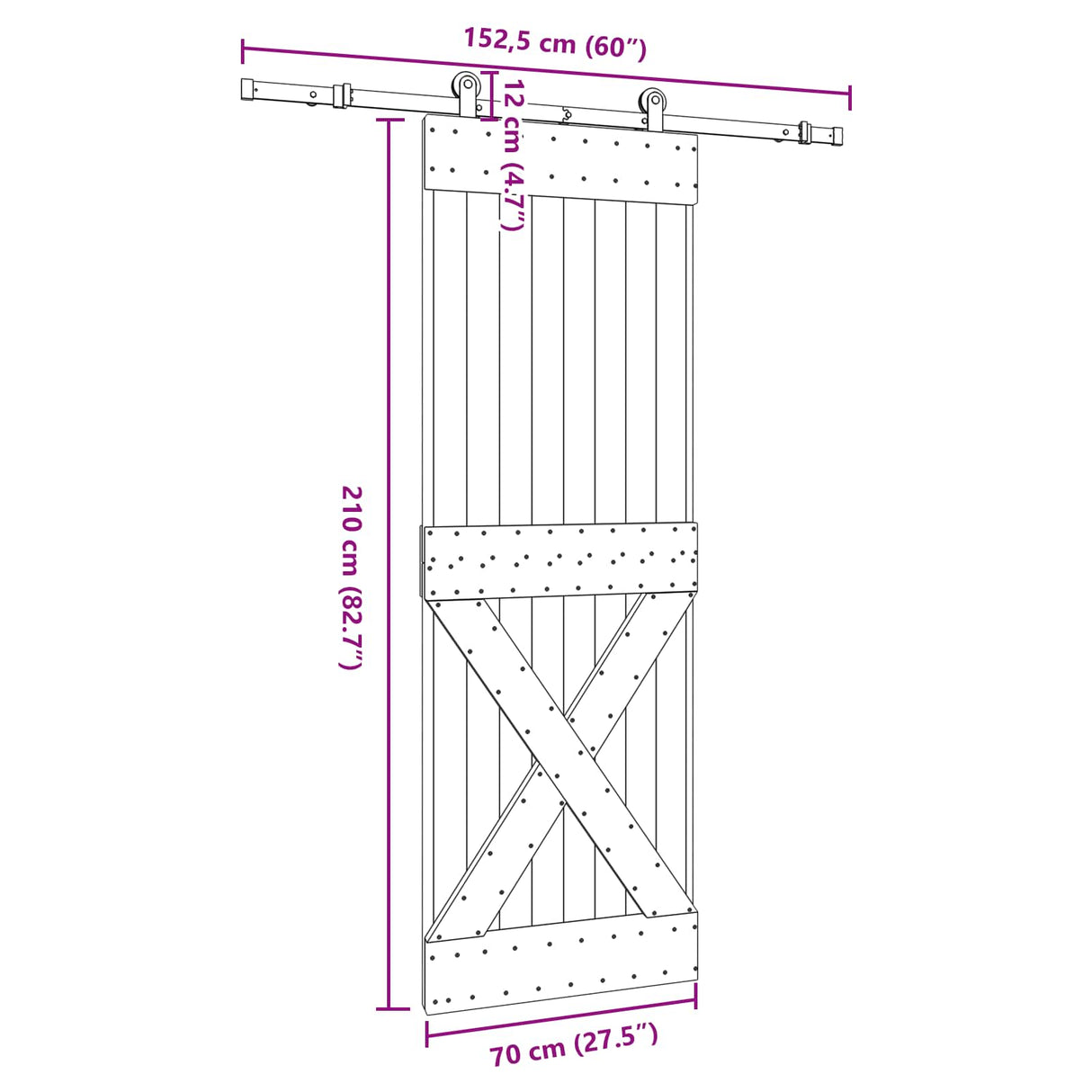 Sliding Door NARVIK Natural and Black 70 x 210 cm (152.5 cm)