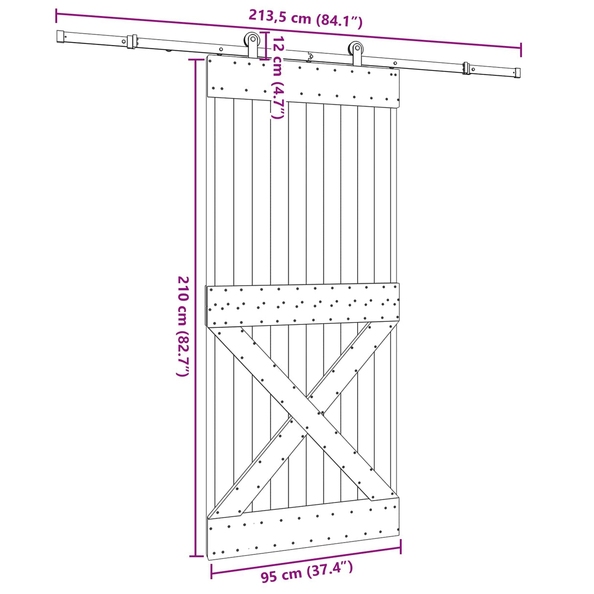 Sliding Door NARVIK Natural and Black 95 x 210 cm (213.5 cm)