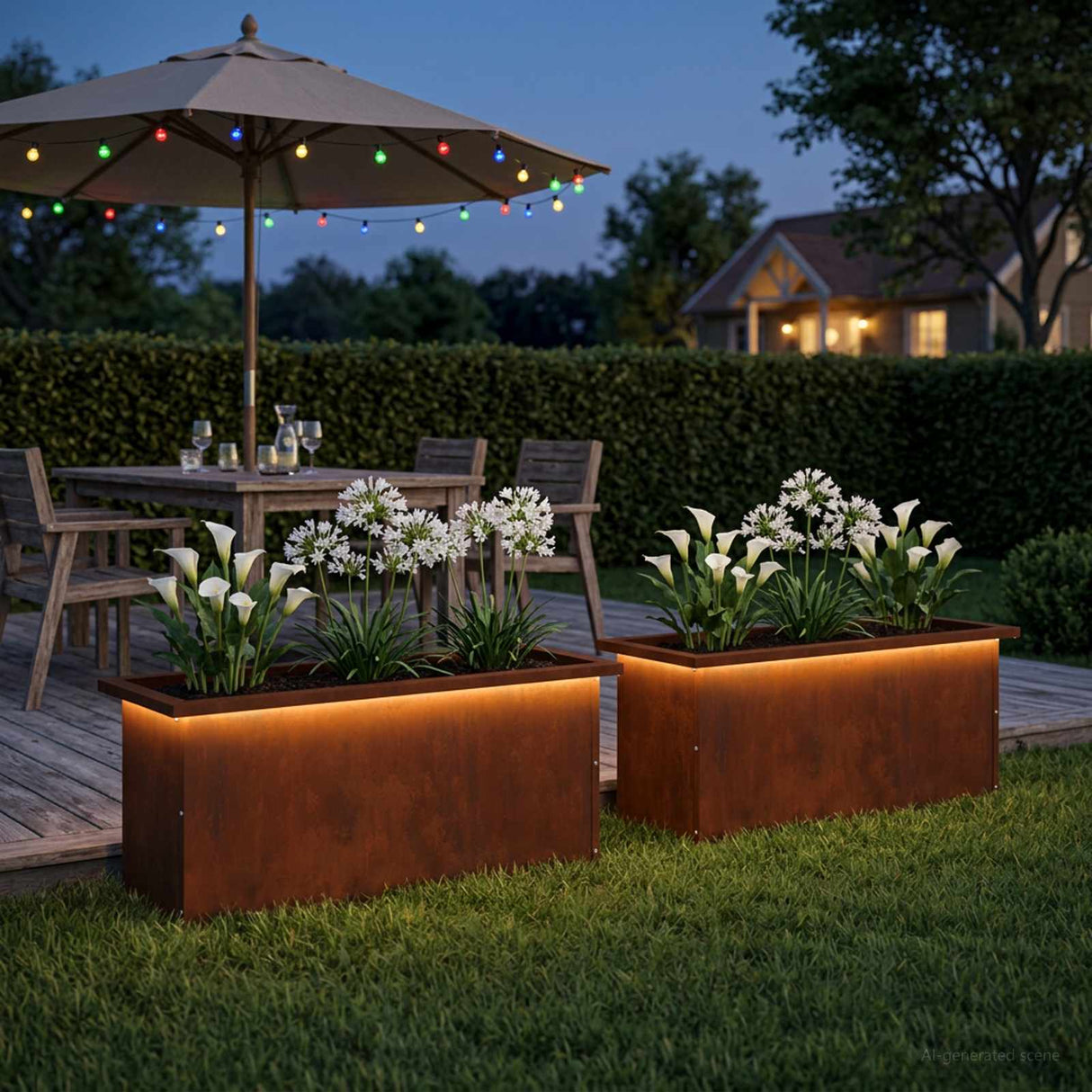 Garden Planter with LED 2 pcs Rusty 30 x 80 x 30 cm