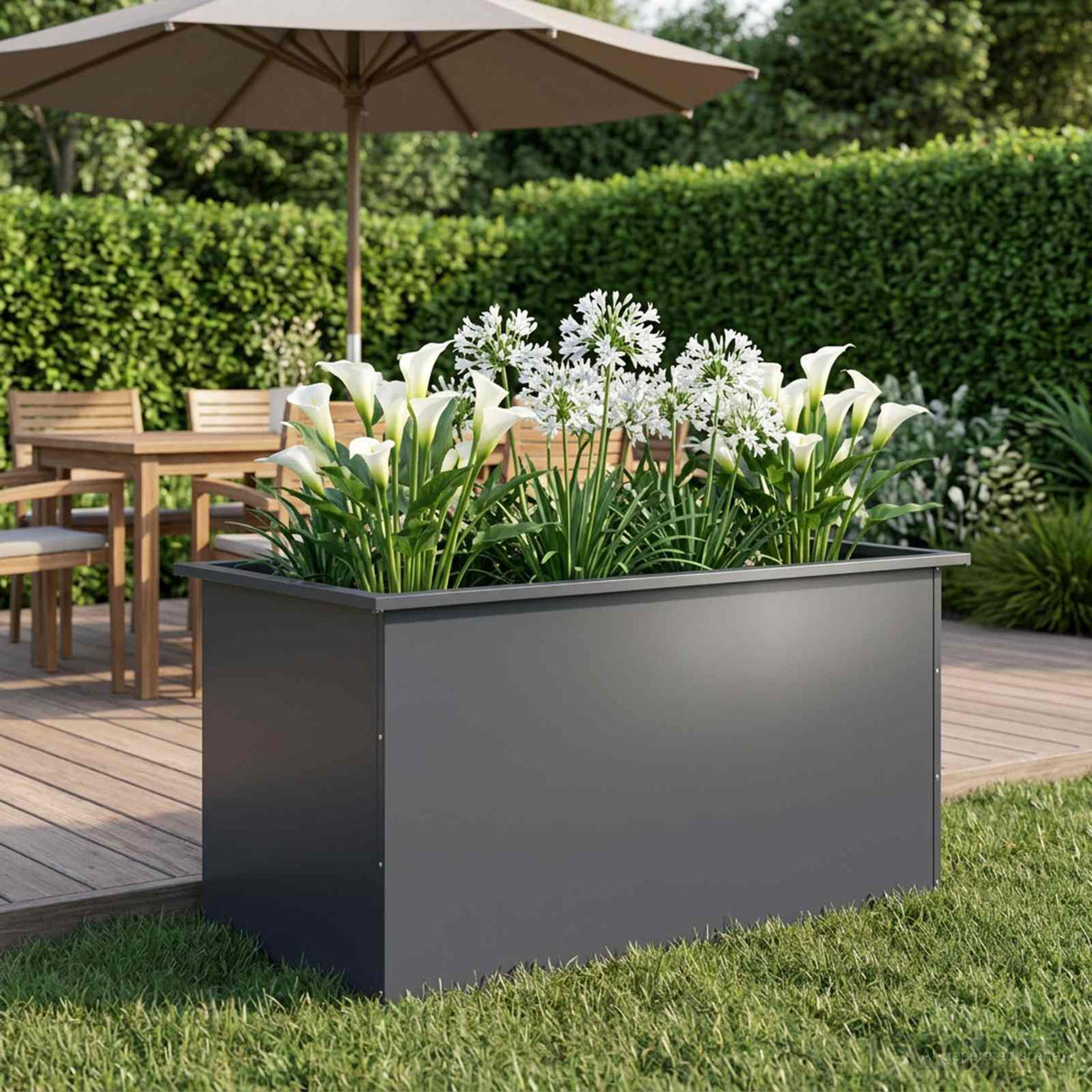 Garden Planter with LED Antracite 50 x 100 x 48 cm Steel