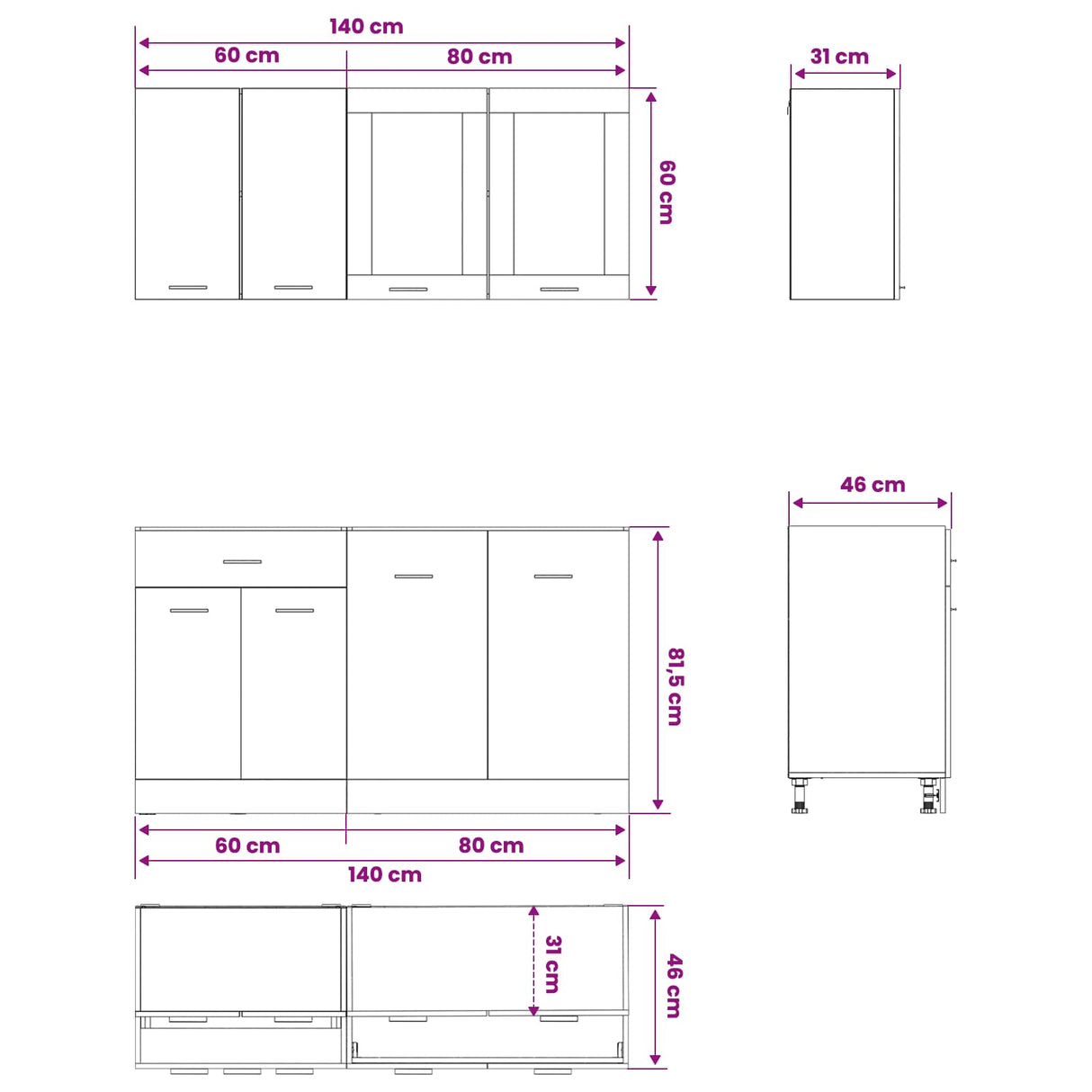 Kitchen Unit Lyon 4 pcs Black Oak Engineered Wood