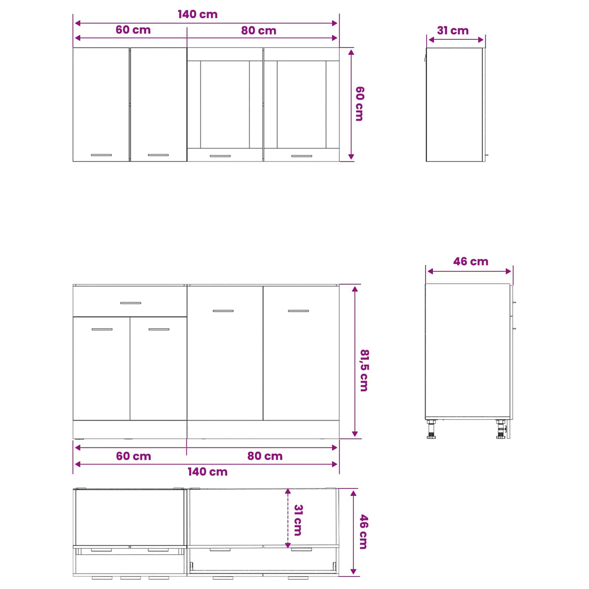 Kitchen Unit LYON 4 pcs Black Oak Engineered Wood