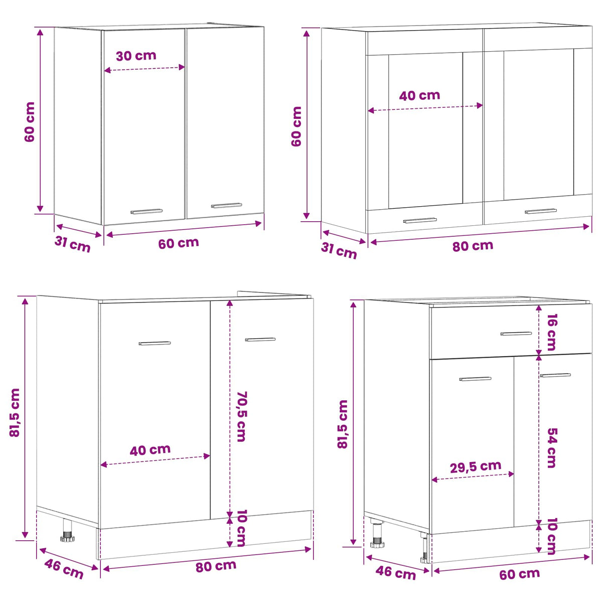 Kitchen Unit LYON 4 pcs Black Oak Engineered Wood