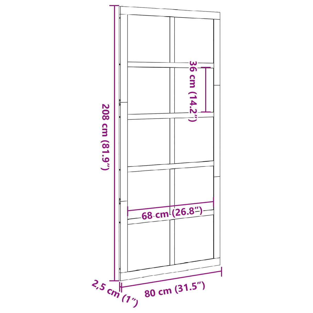 Barn Door Wax brown 80 x 2,5 x 208 cm Solid Pine Wood