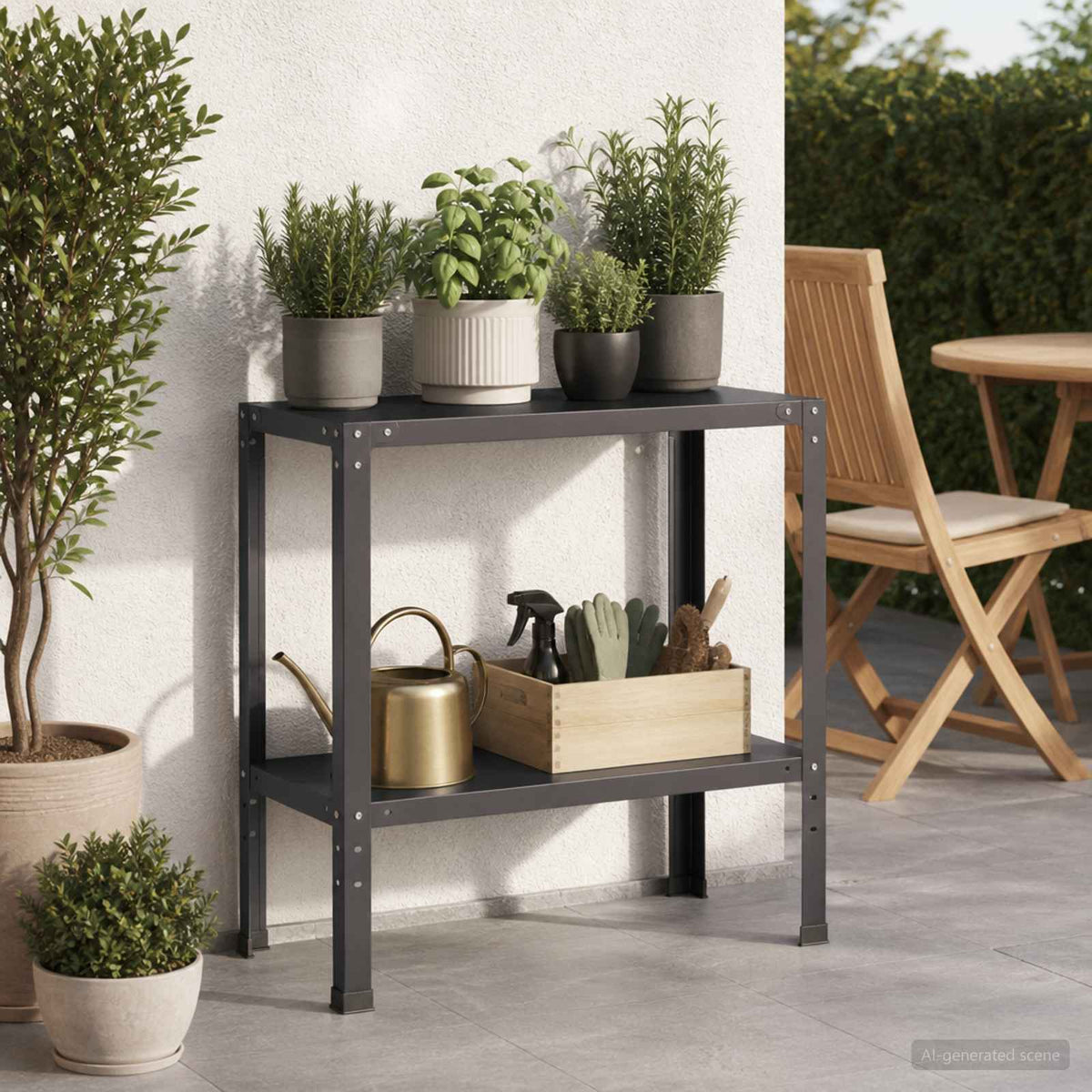 Potting Table 60 x 40 x 80 cm Powder-Coated Steel Black