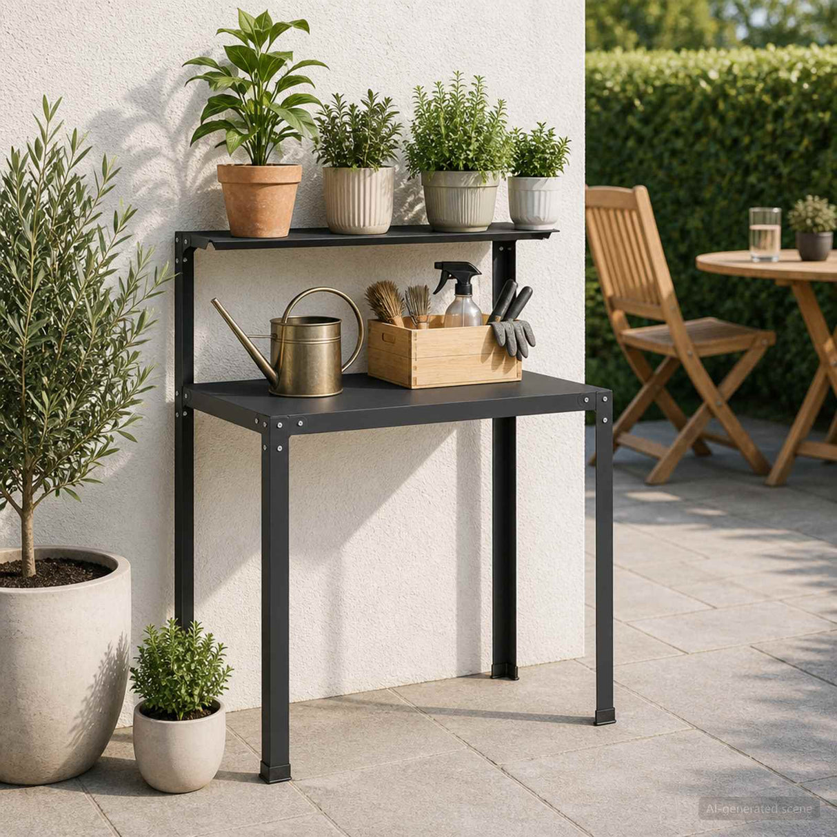 Potting Table 80 x 50 x 104 cm Powder-Coated Steel Black