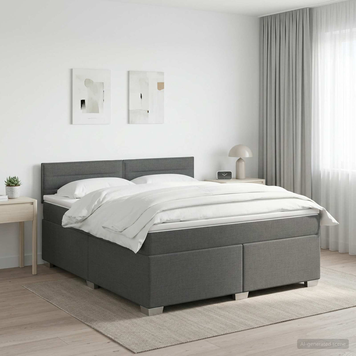 Box Spring Bed with Mattress Dark Grey 137 x 190 cm Fabric