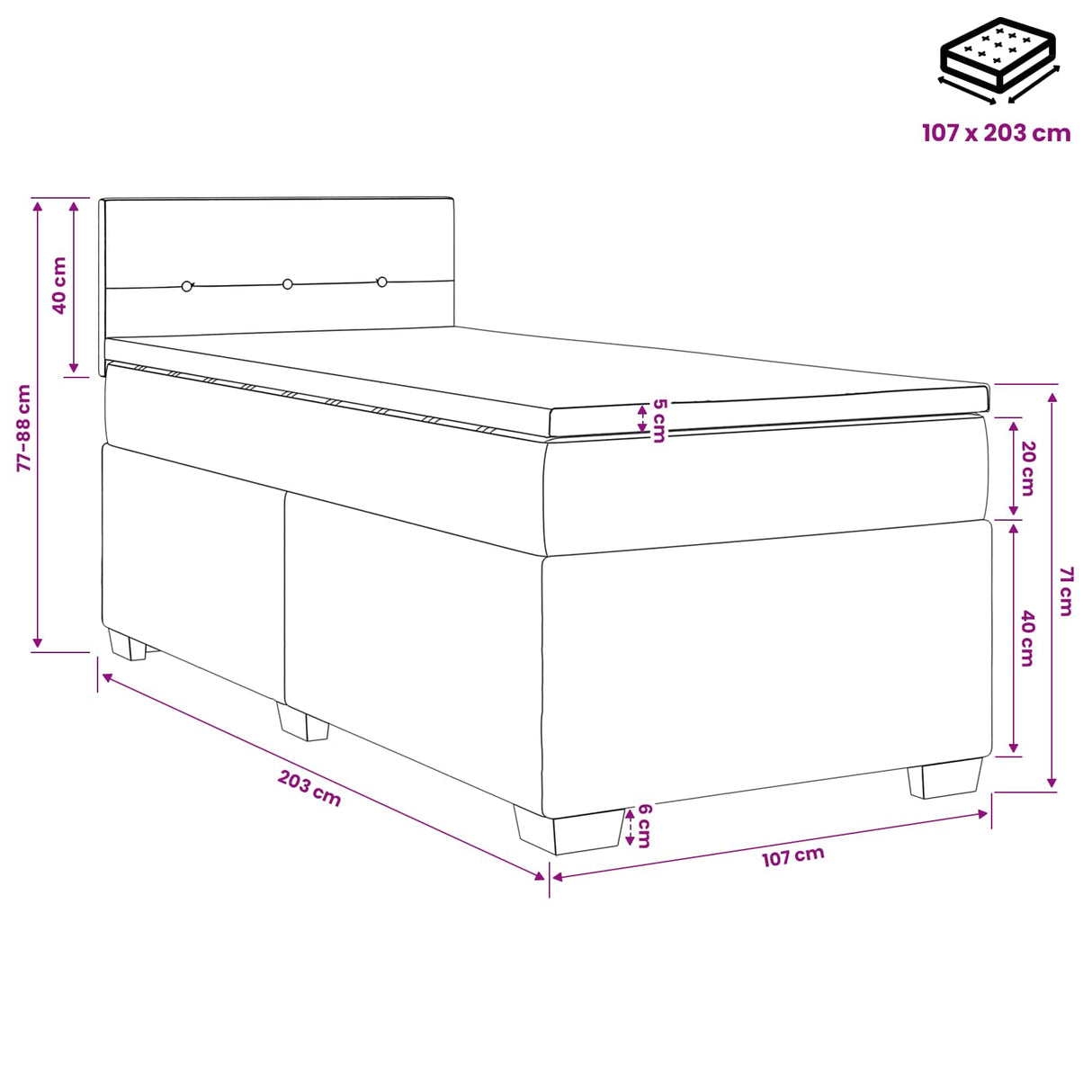 Box Spring Bed with Mattress Dark Grey 107 x 203 cm Fabric
