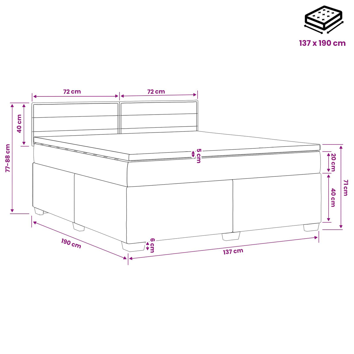 Box Spring Bed with Mattress Dark Grey 137 x 190 cm Fabric
