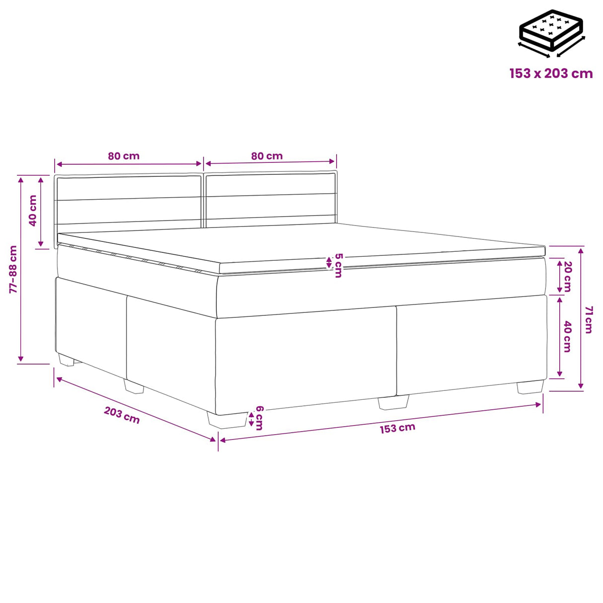 Box Spring Bed with Mattress Dark Grey 152 x 203 cm Fabric