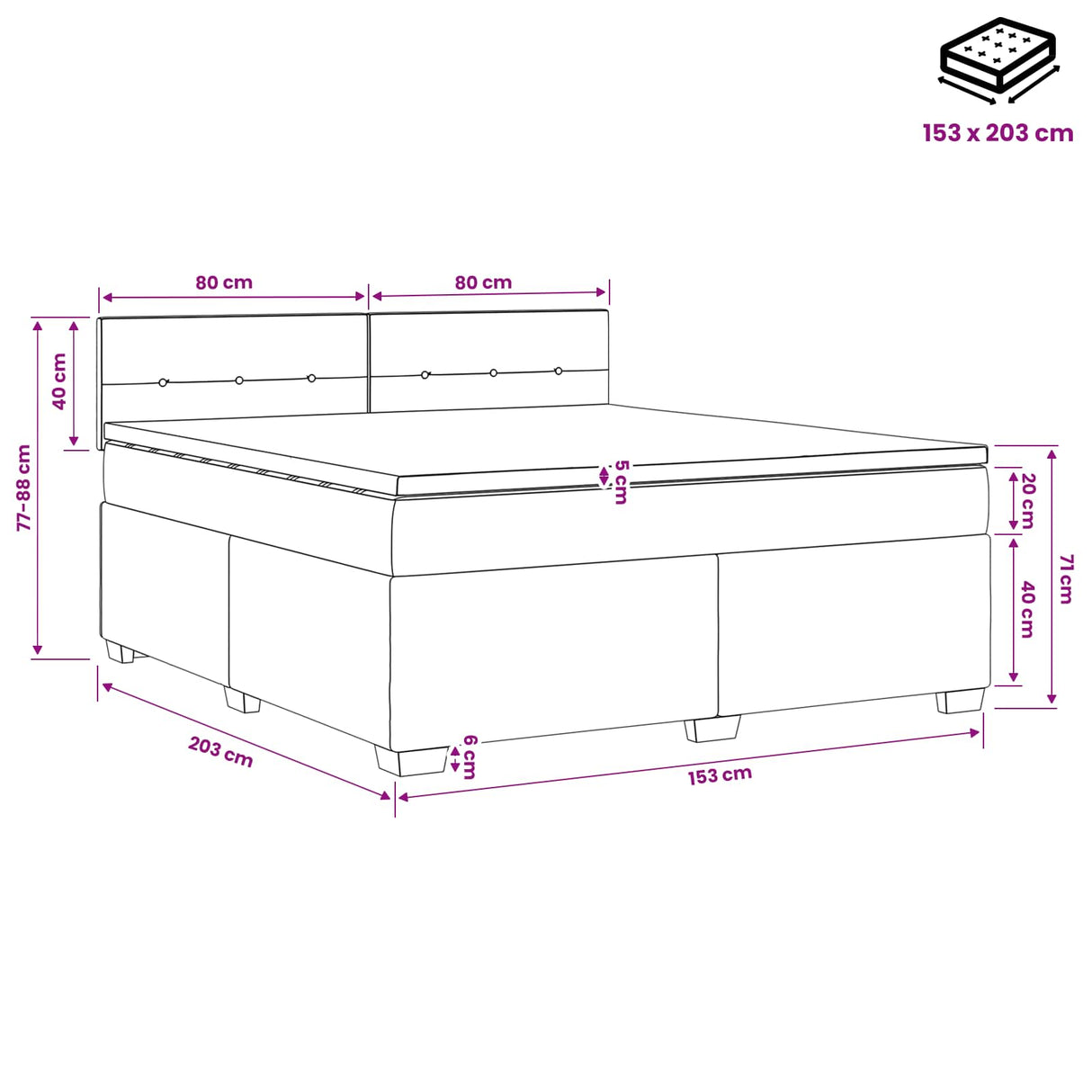 Box Spring Bed with Mattress Dark Grey 152 x 203 cm Fabric