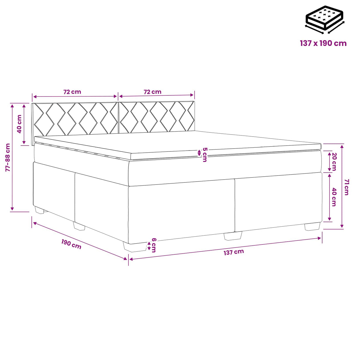 Box Spring Bed with Mattress Black 137 x 190 cm Velvet