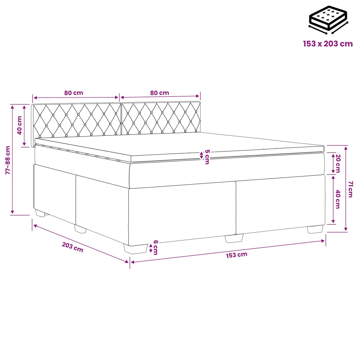Box Spring Bed with Mattress Black 153 x 203 cm Velvet