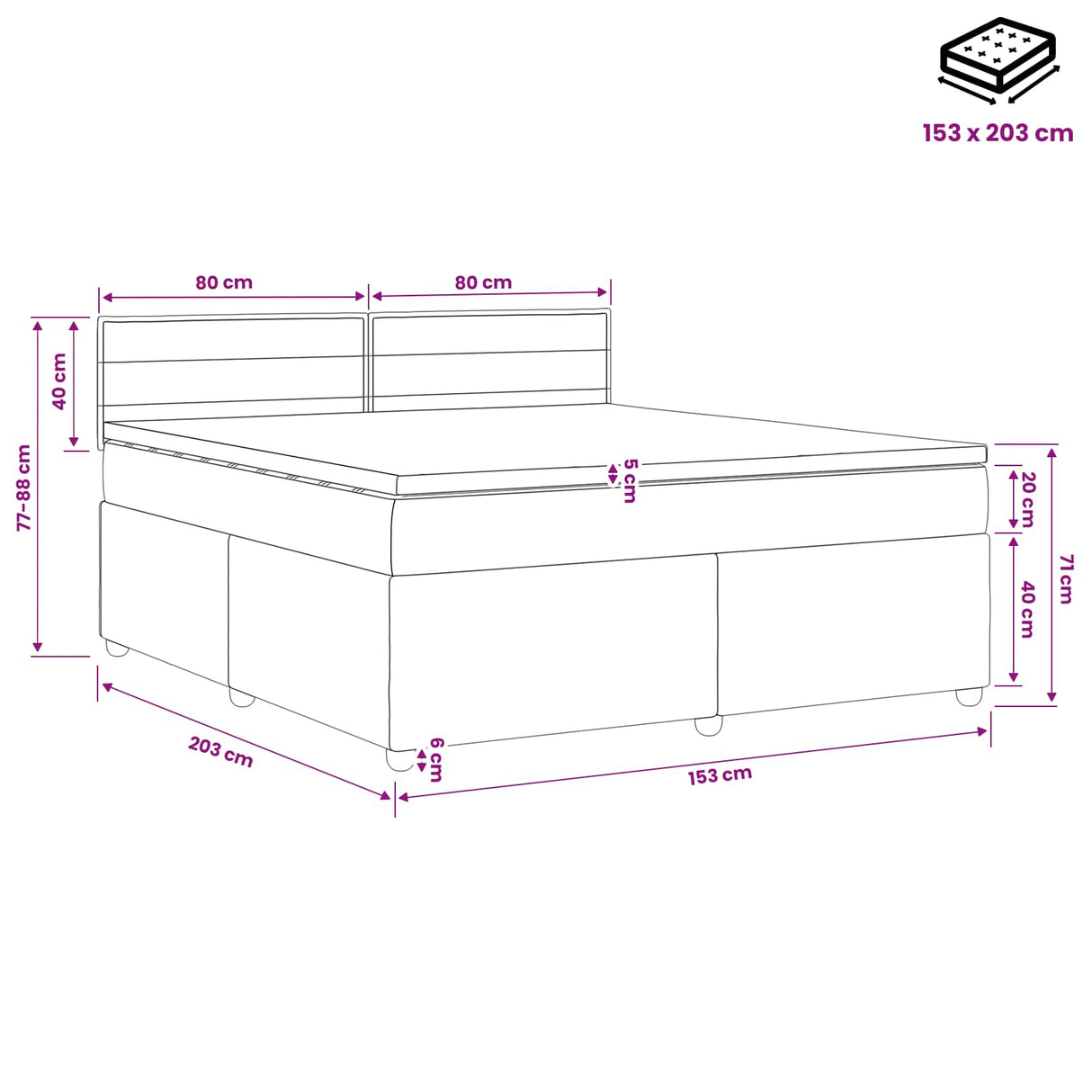Box Spring Bed with Mattress Dark Grey 153 x 203 cm Fabric
