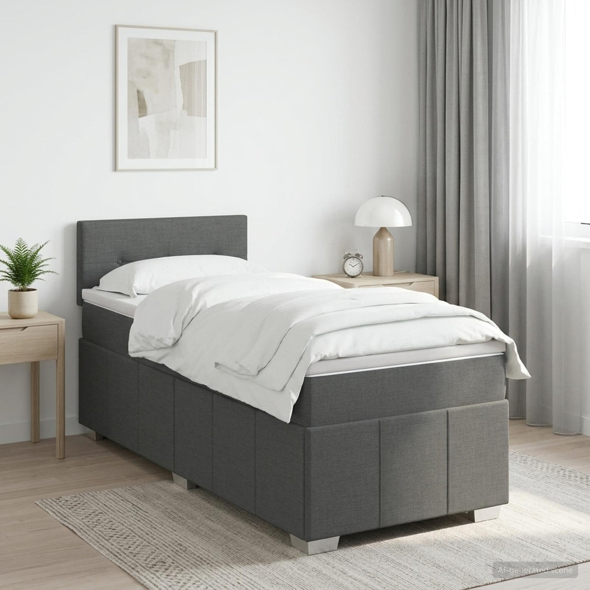 Box Spring Bed with Mattress Dark Grey 107 x 203 cm Fabric