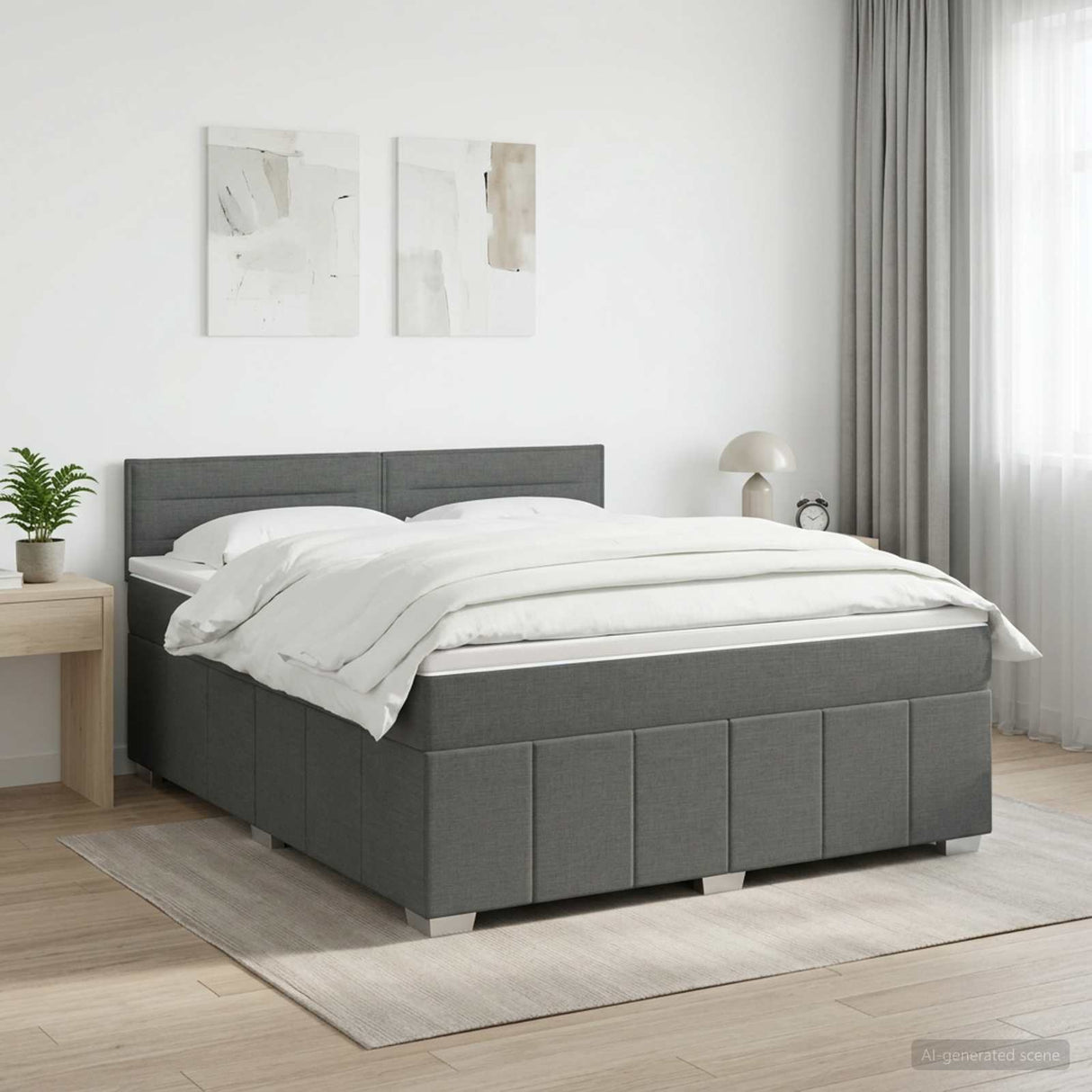 Box Spring Bed with Mattress Dark Grey 137 x 190 cm Fabric
