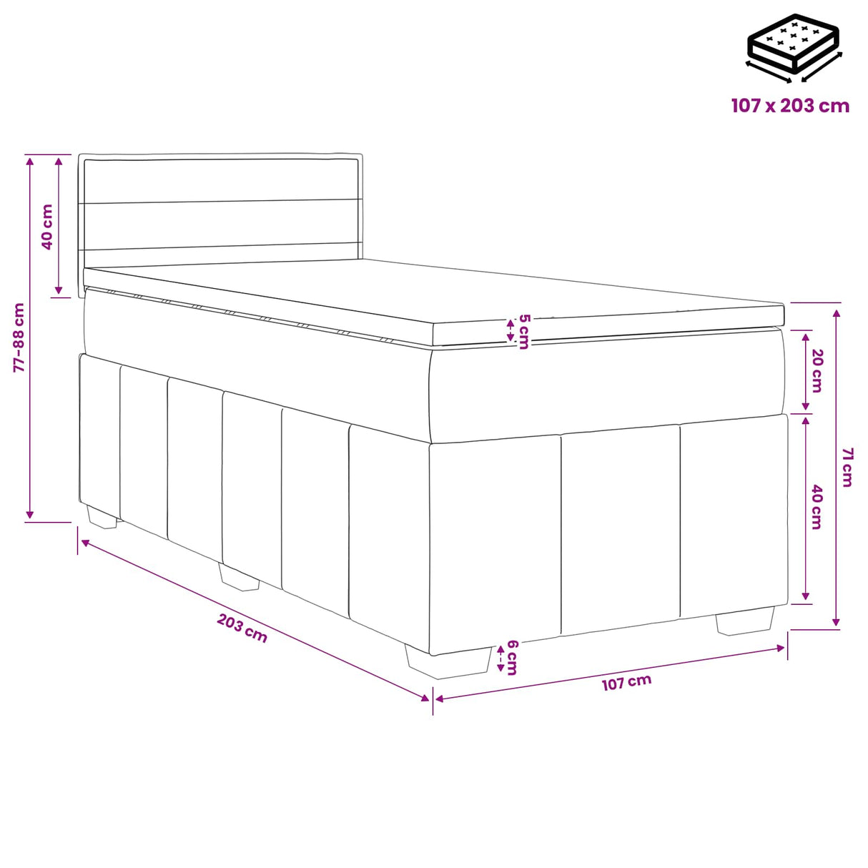 Box Spring Bed with Mattress Dark Grey 107 x 203 cm Fabric