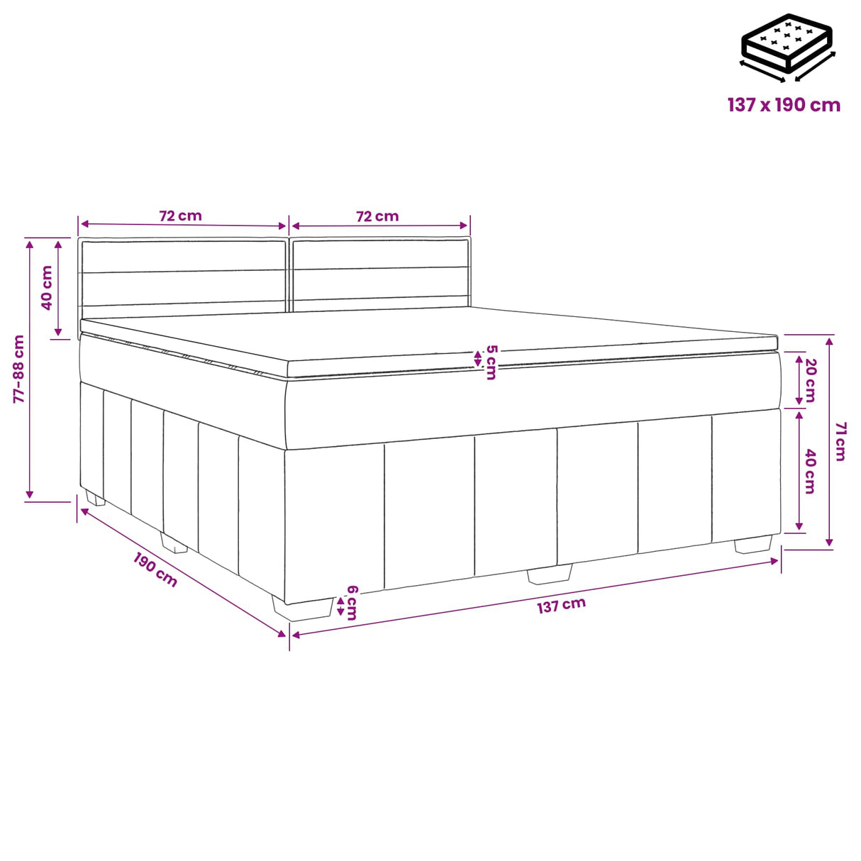 Box Spring Bed with Mattress Dark Grey 137 x 190 cm Fabric