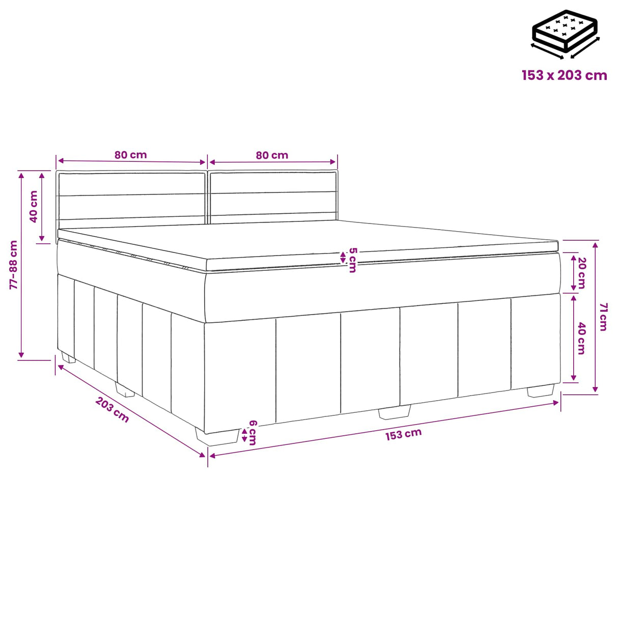 Box Spring Bed with Mattress Dark Grey 153 x 203 cm Fabric