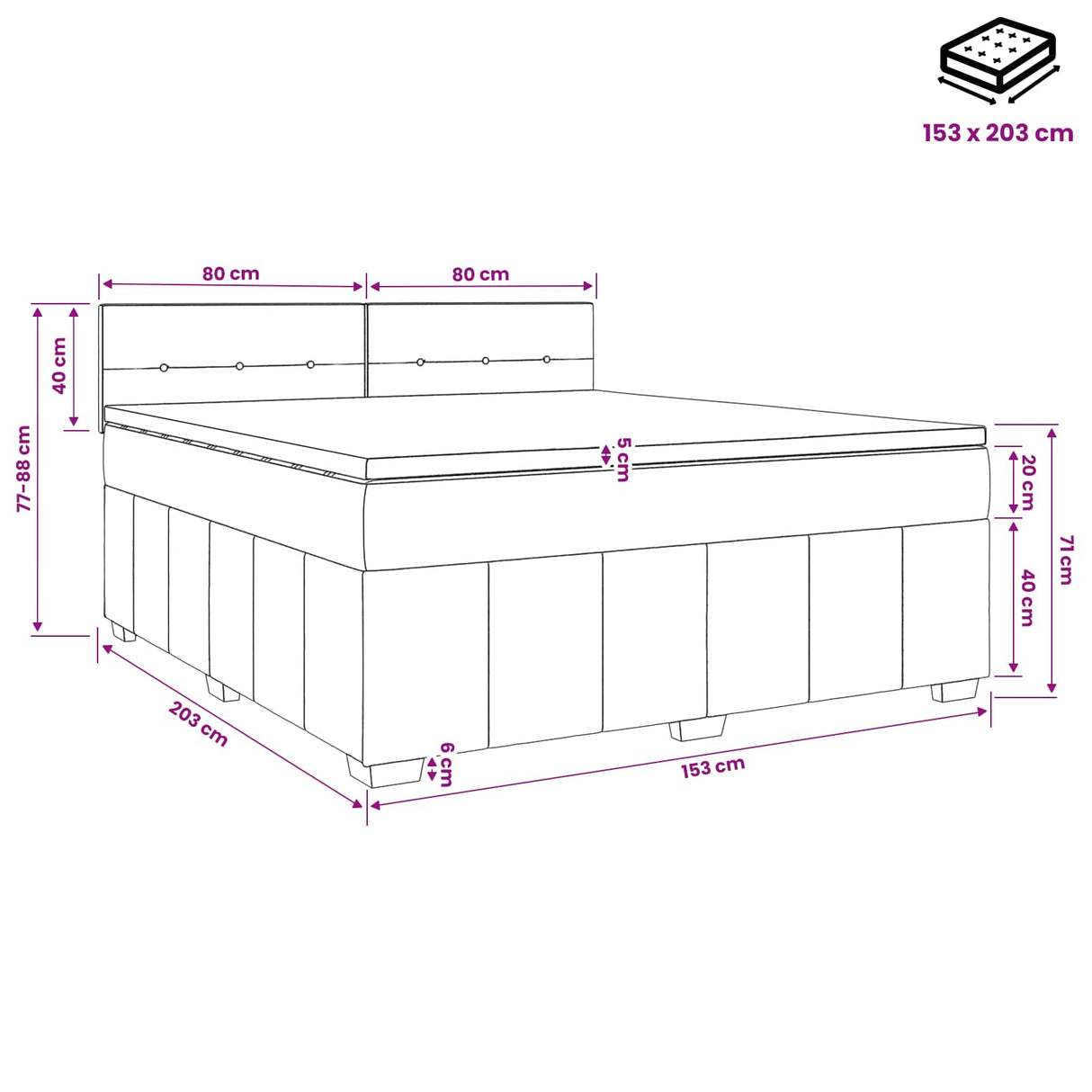 Box Spring Bed with Mattress Dark Grey 153 x 203 cm Fabric