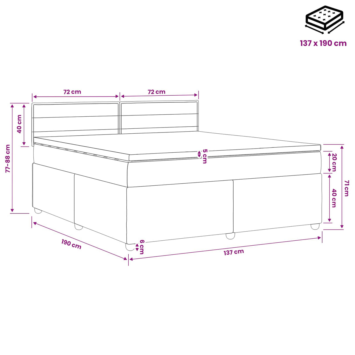 Box Spring Bed with Mattress Dark Grey 137 x 190 cm Fabric