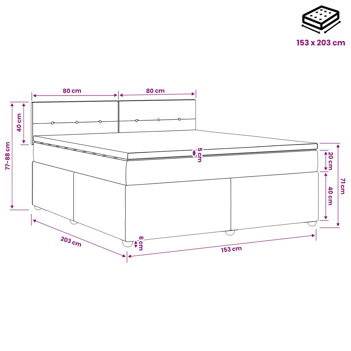 Box Spring Bed with Mattress Dark Grey 153 x 203 cm Fabric
