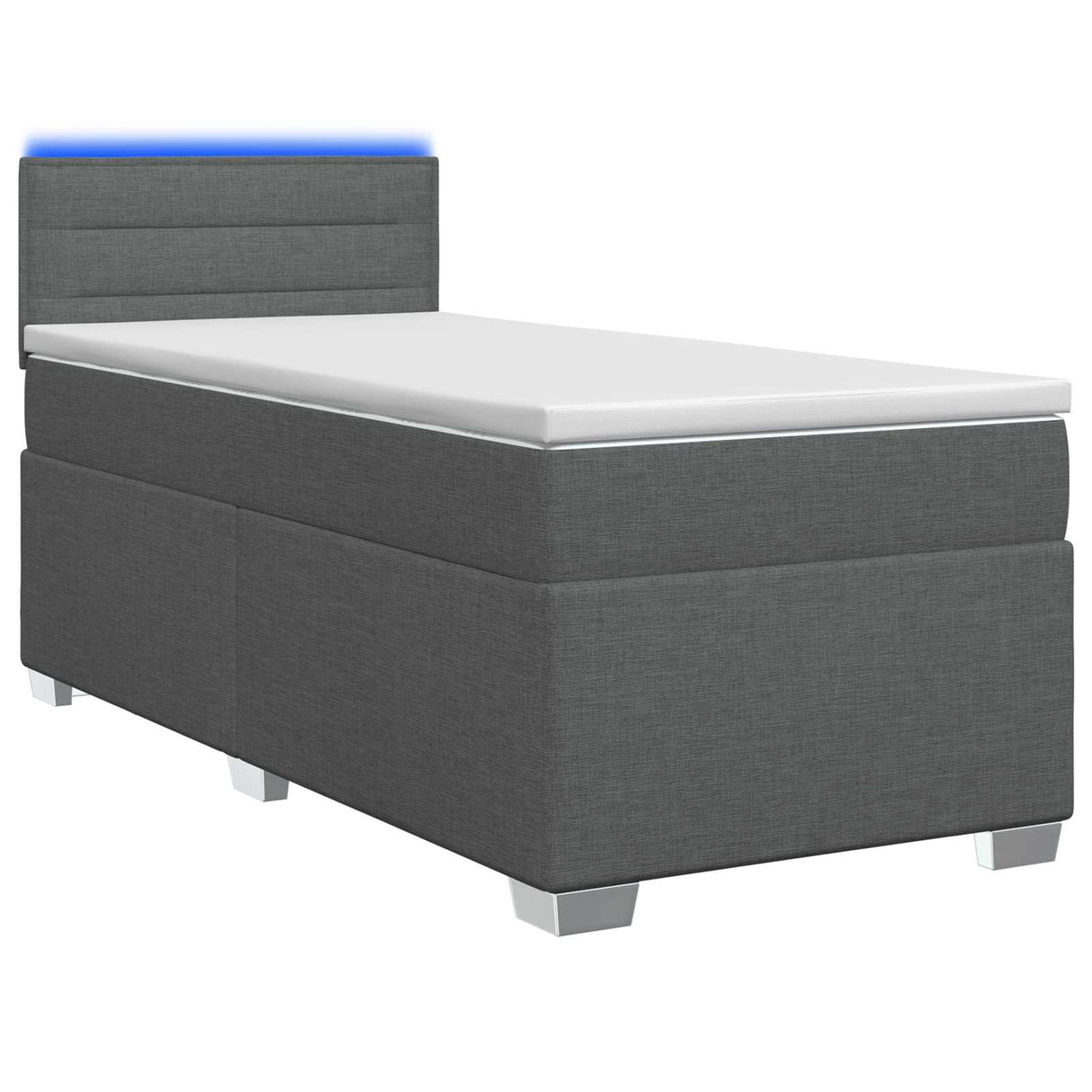 Box Spring Bed with Mattress and LED Dark Grey King Single